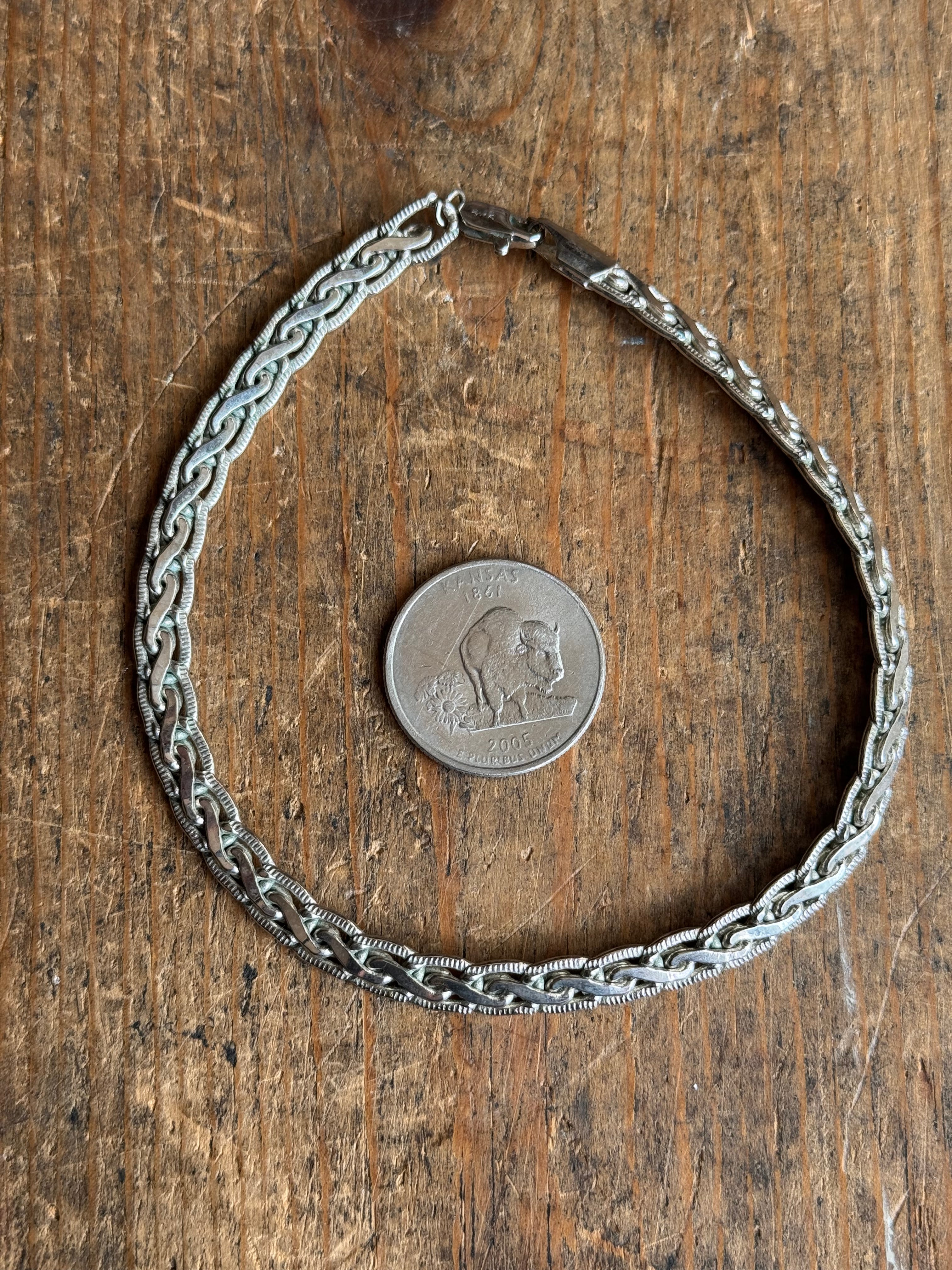 Vintage Sterling Silver 10” Braided Chain Bracelet