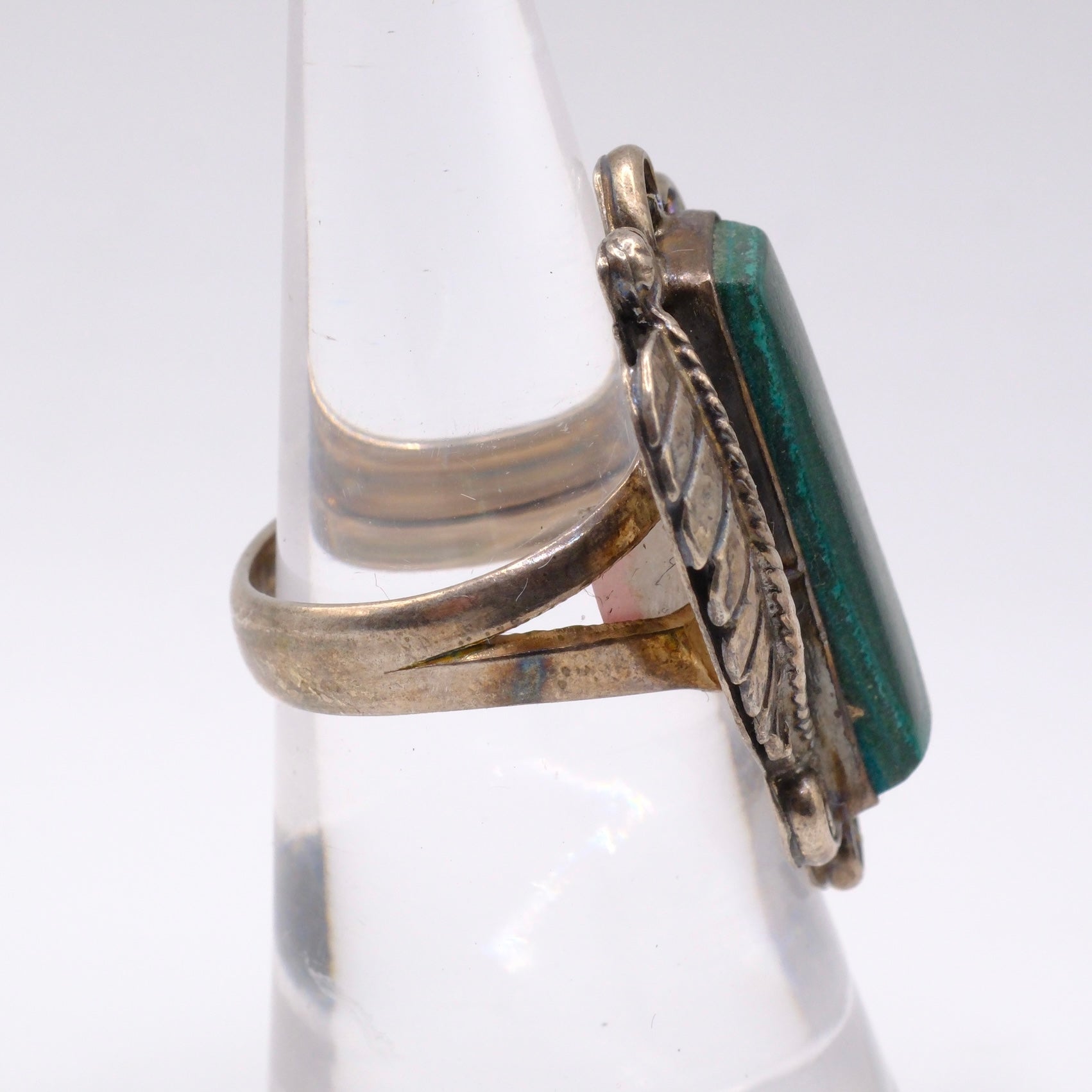Vintage Sterling Malachite Feather Ring 6.75
