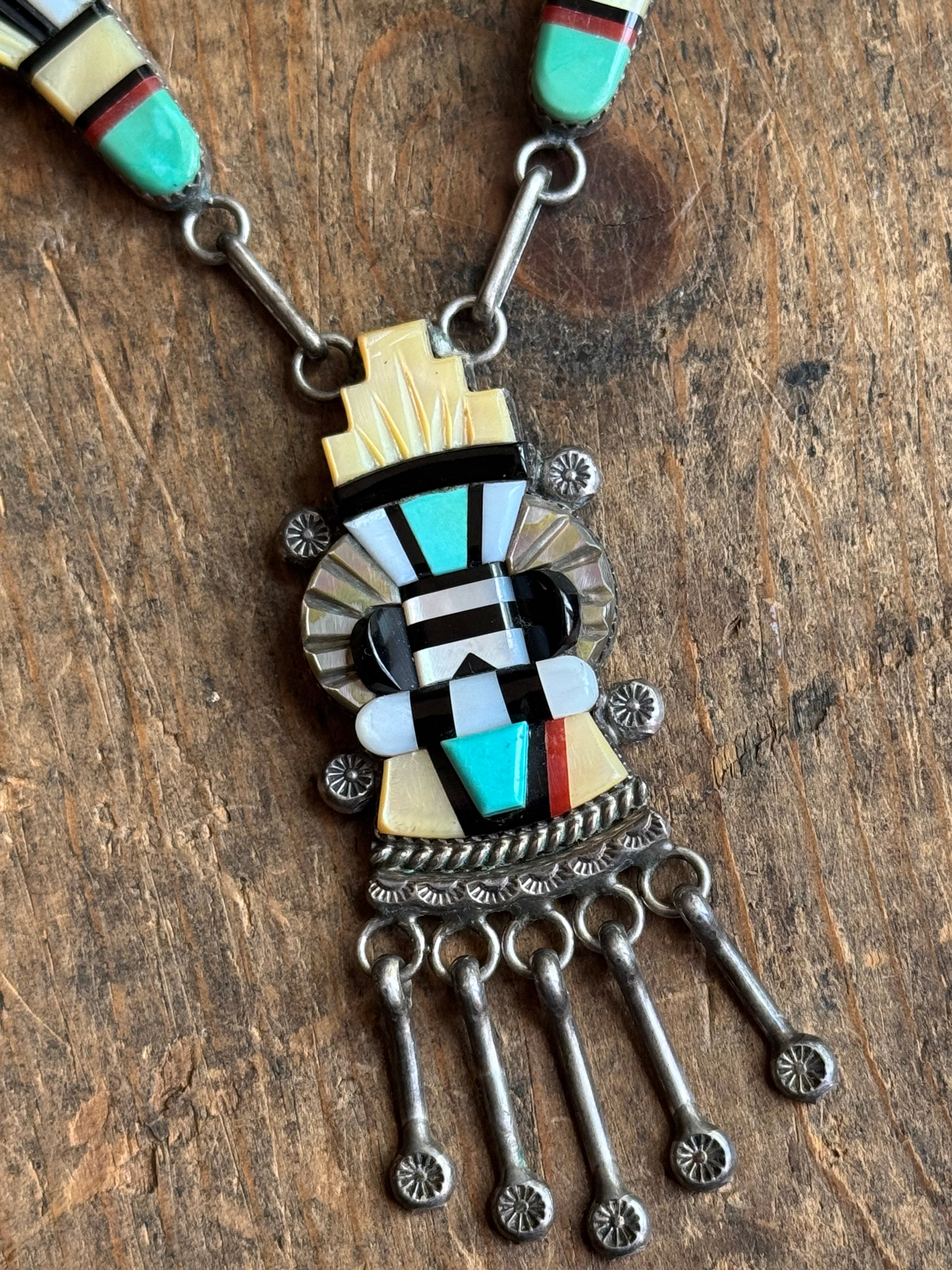 Vintage Sterling Silver Multistone Inlay DEWA Zuni Necklace