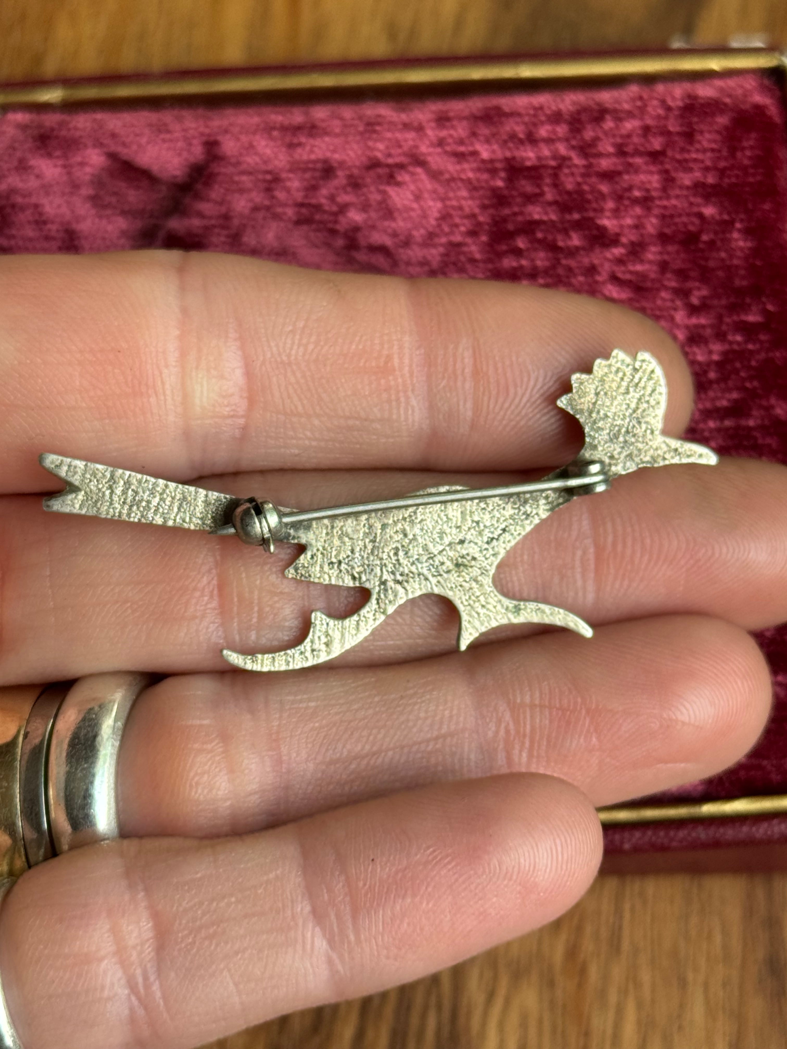 Vintage Sterling Silver Turquoise Road Runner Pin