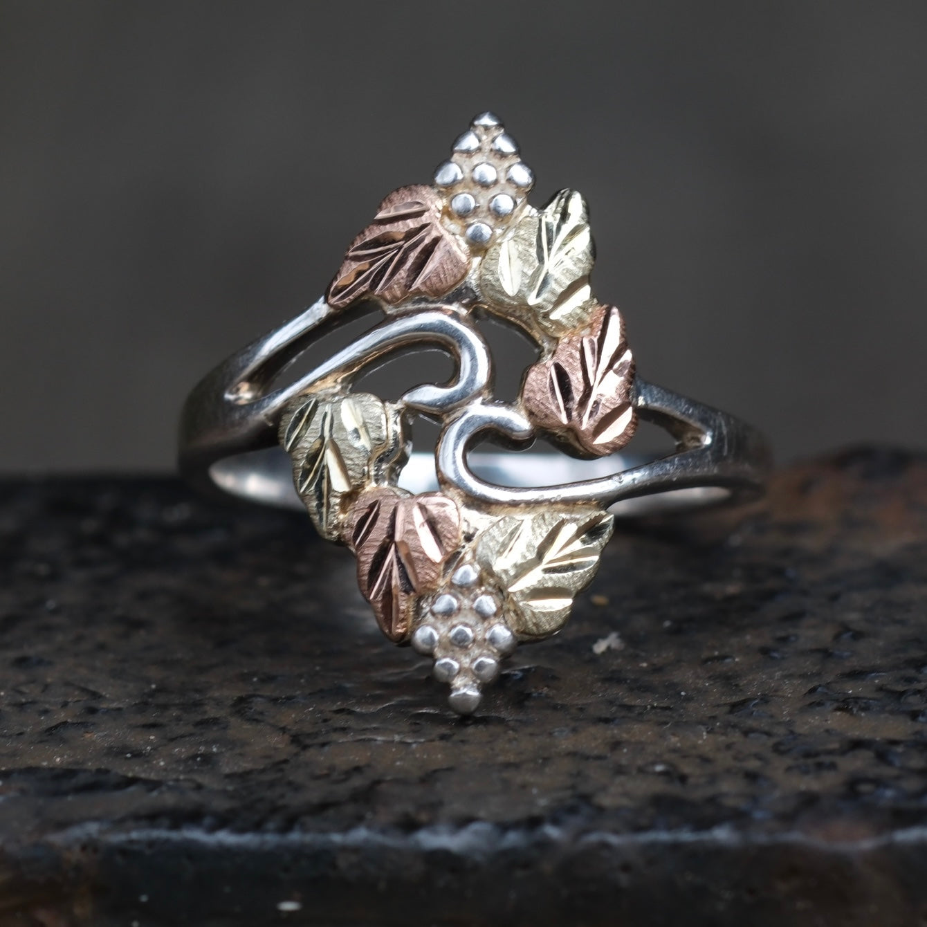 Vintage Sterling and Gold Leaf Ring 6.75
