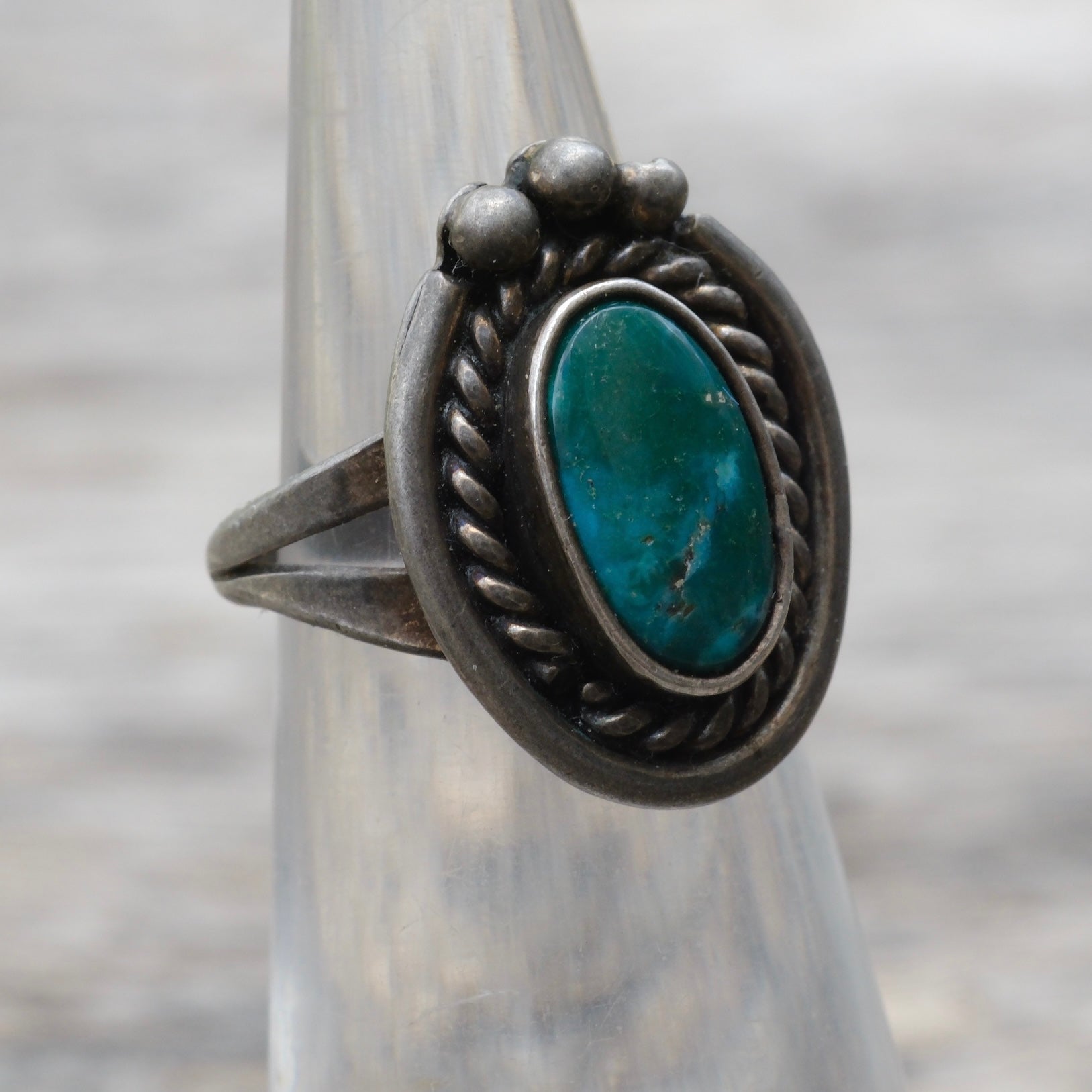 Vintage Sterling Turquoise Roper Ring 3