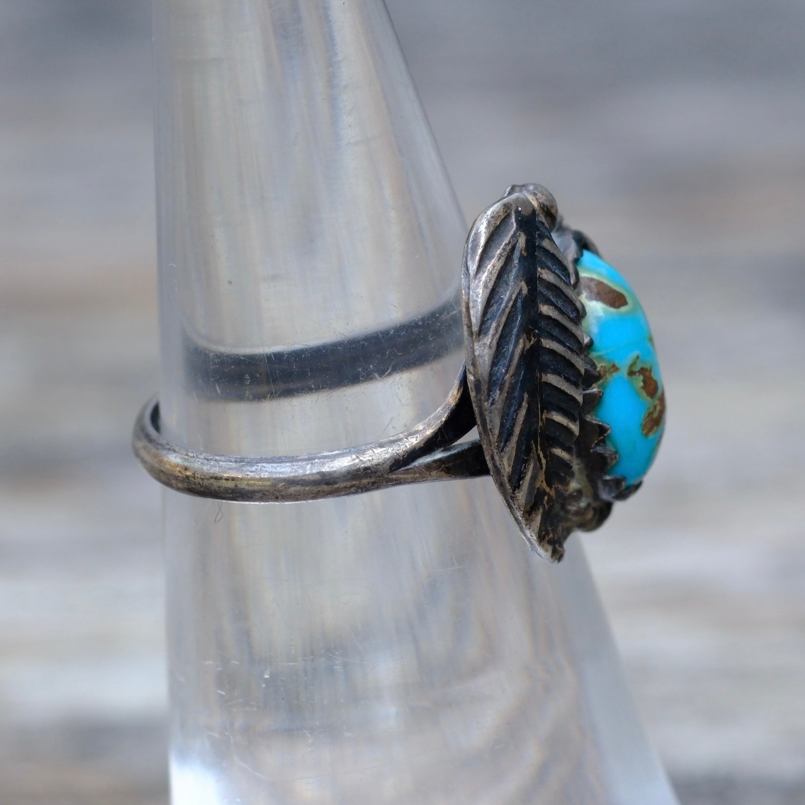 Vintage Sterling Turquoise Feather Ring 4.75