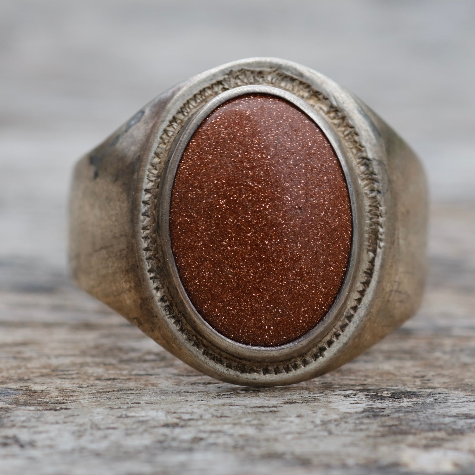 Vintage Sterling Goldstone Ring 13