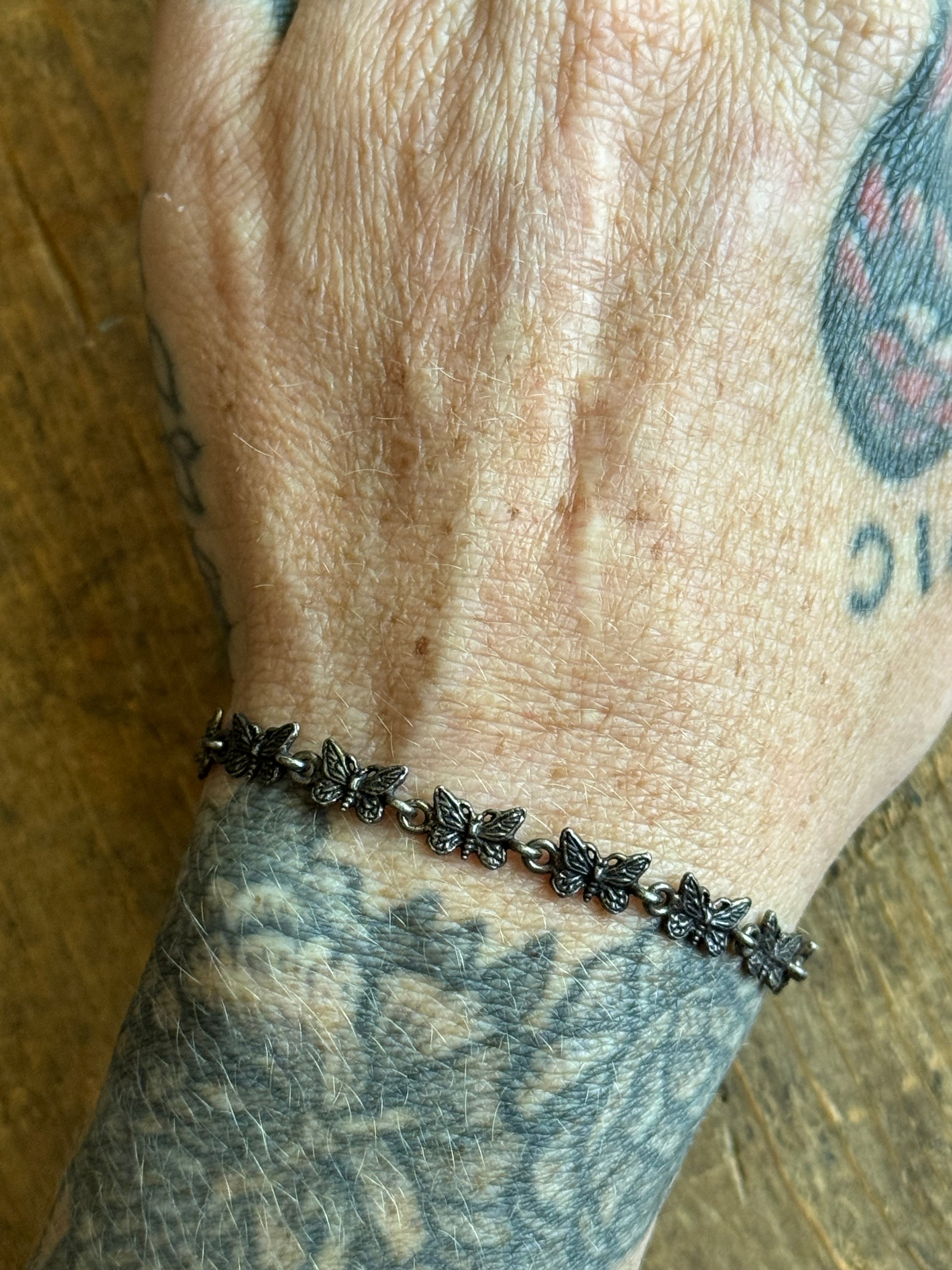 Vintage Sterling Silver Butterfly Link Bracelet 7.5"
