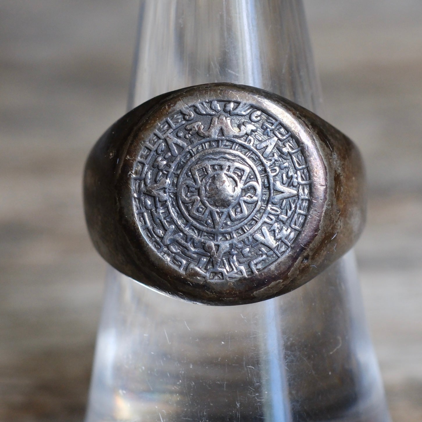 Vintage Sterling Silver Aztec Calendar Ring 7.5