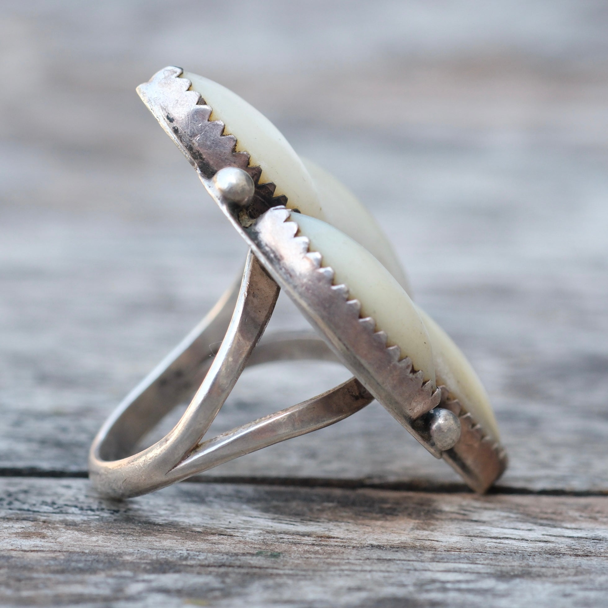 Vintage Sterling Mother Of Pearl Cluster Ring 8.75