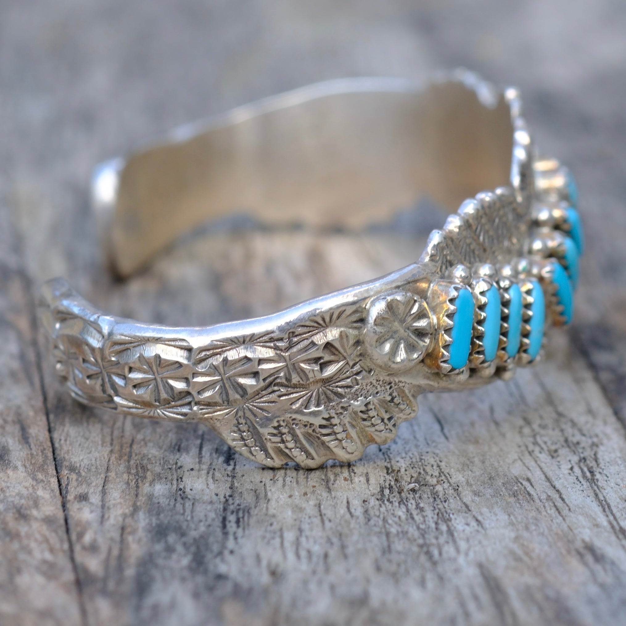 Vintage Sterling Zuni Petit Point Turquoise Cuff Bracelet Mary Faye Hanaweeke