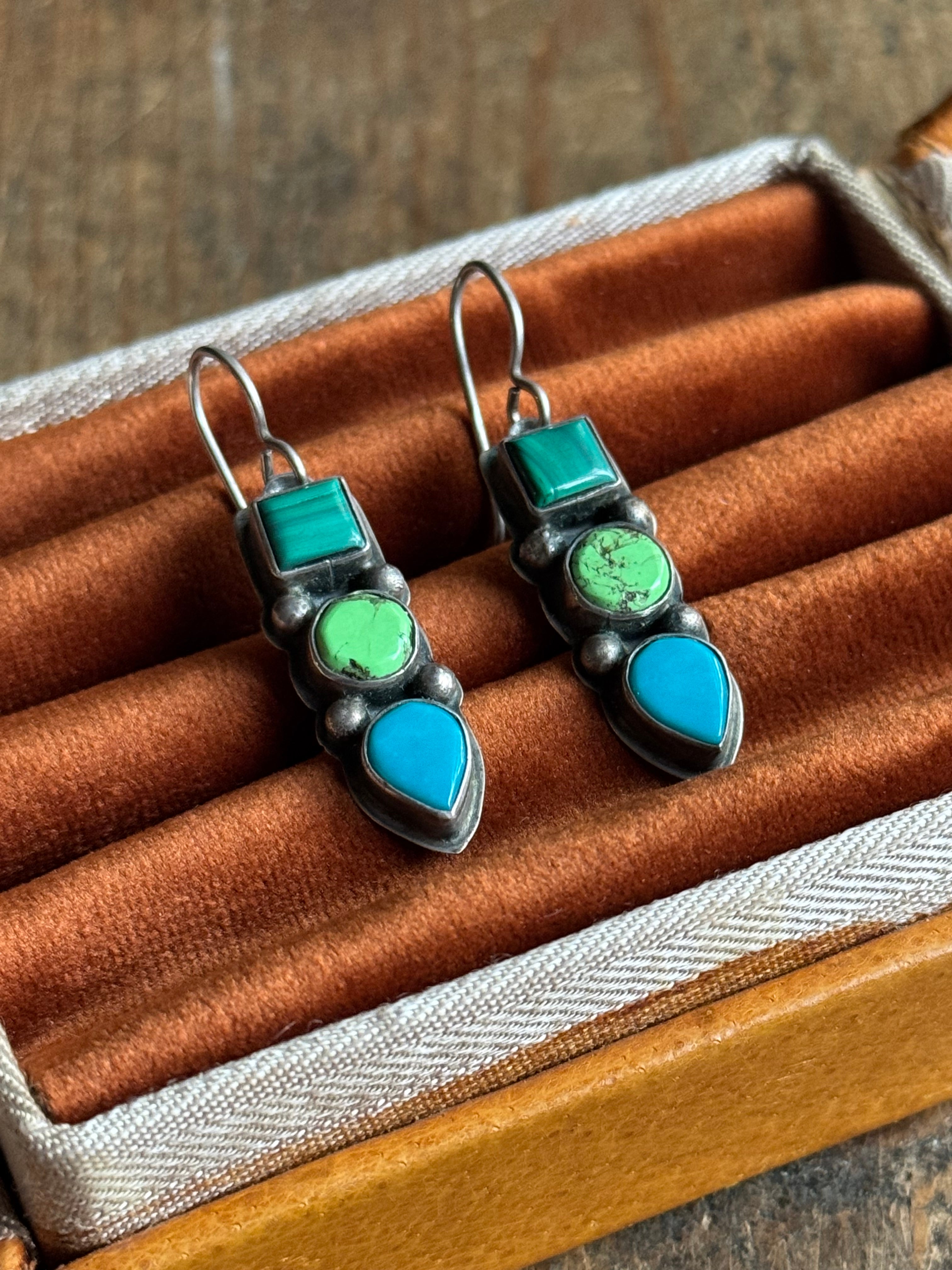 Vintage Sterling Silver Multistone Earrings