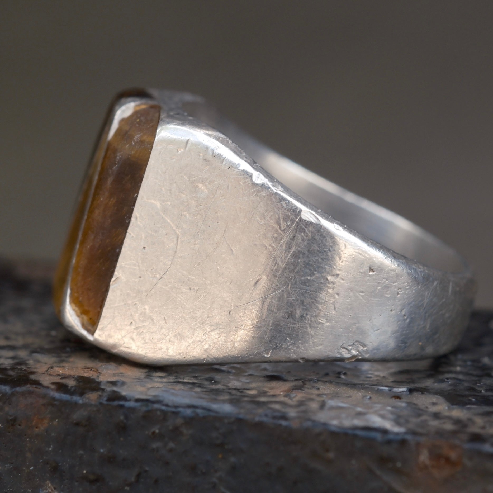 Vintage Sterling Tigers Eye Inlay Ring 11.75