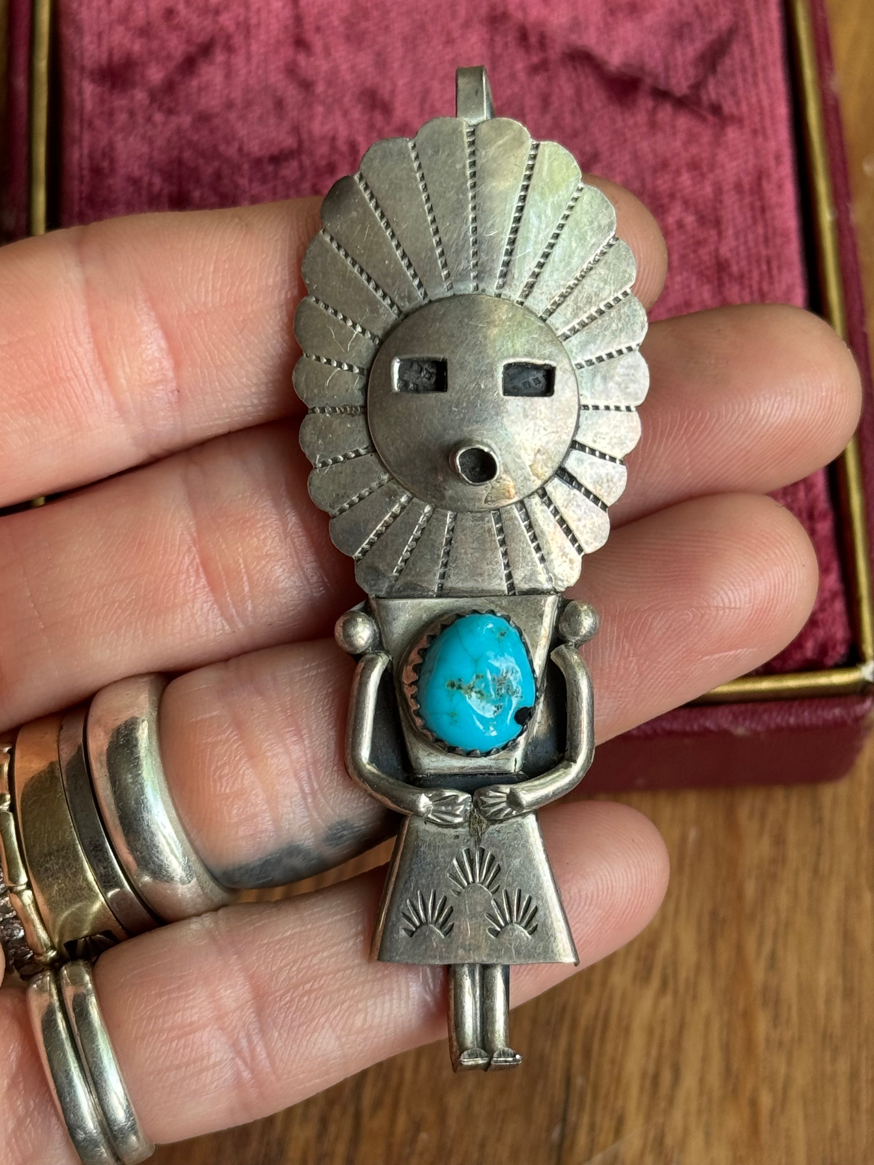 Vintage Sterling Silver Turquoise Kachina Pin/Pendant