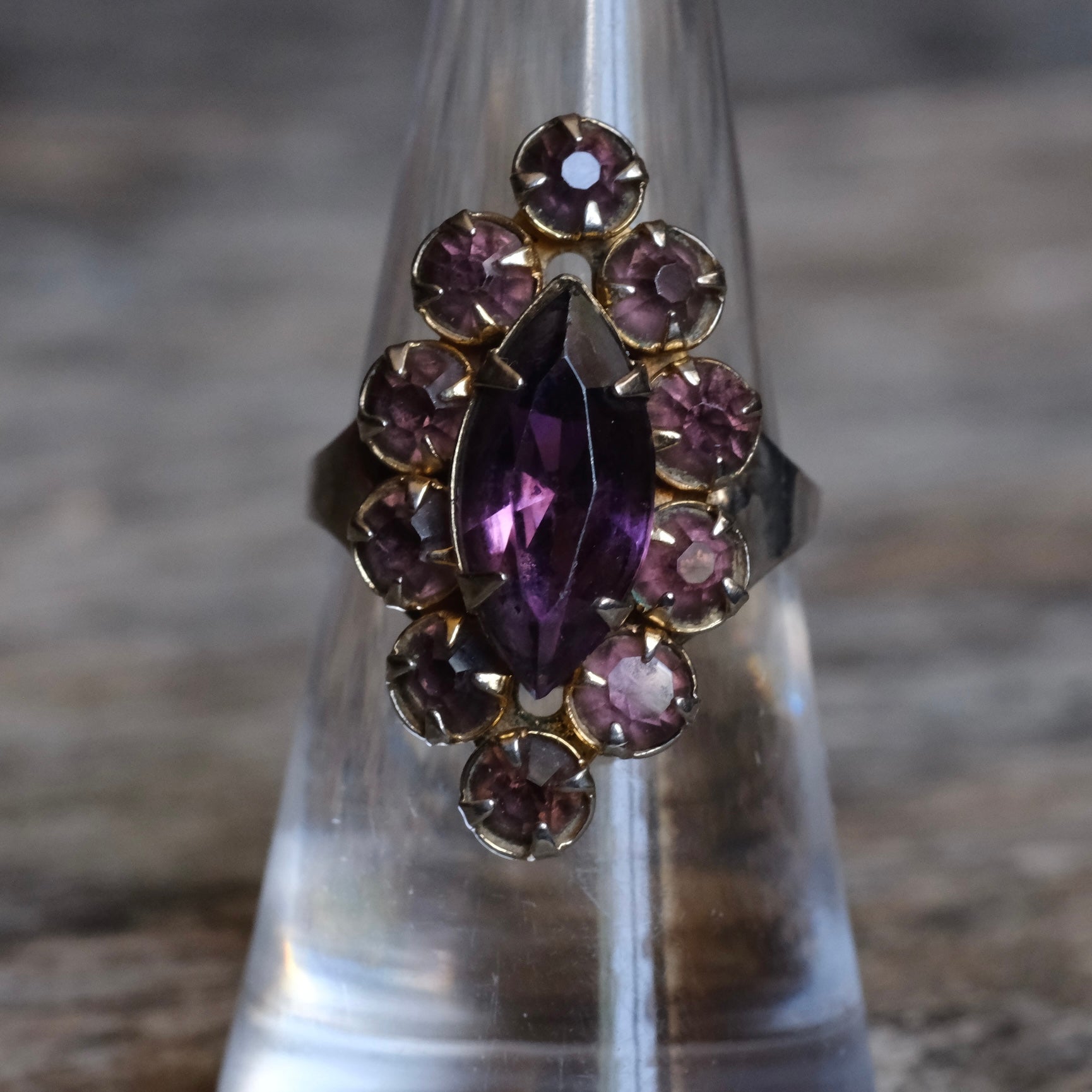 Vintage Sterling Amethyst Cluster Ring 6.75