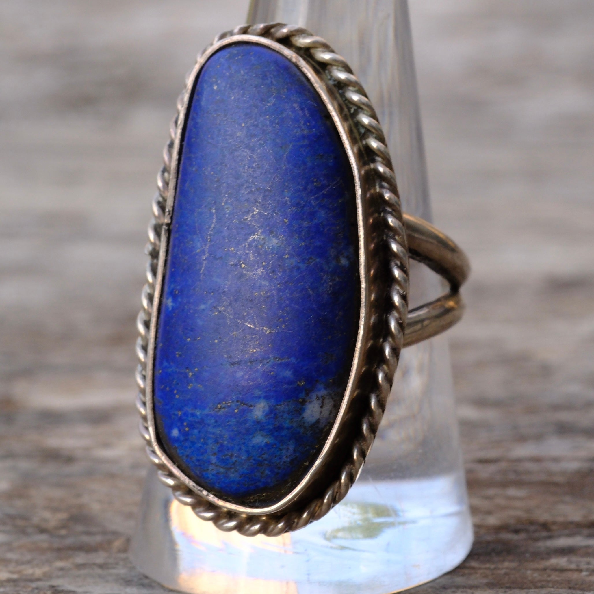Huge Vintage Sterling Lapis Roper Ring 9.25