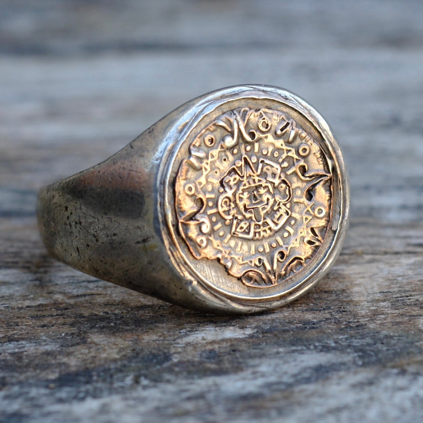 Vintage Sterling Aztec Calendar Ring 10