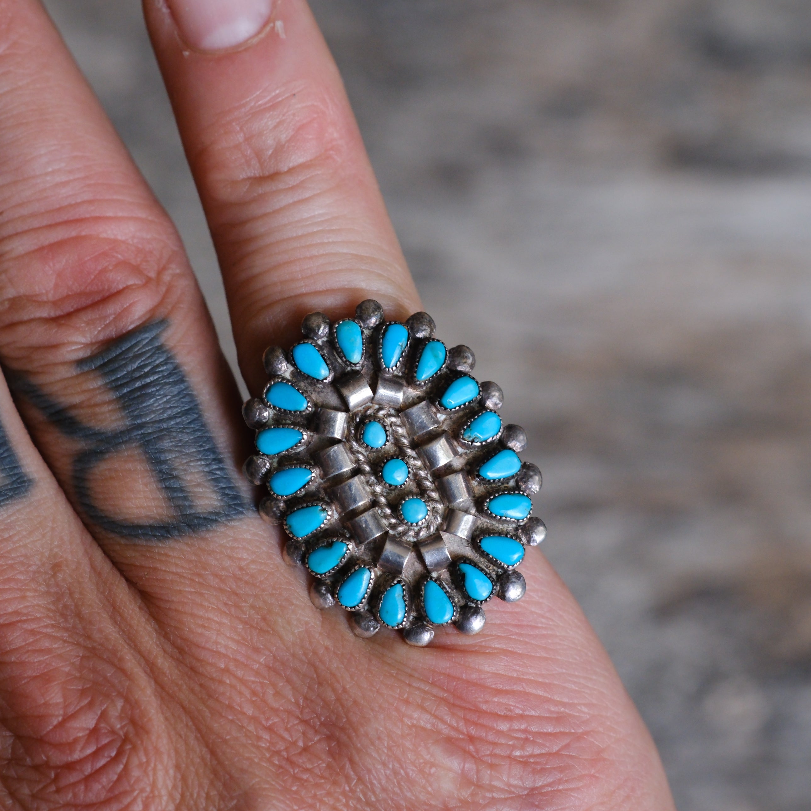 Vintage Sterling Turquoise Cluster Ring 5.75