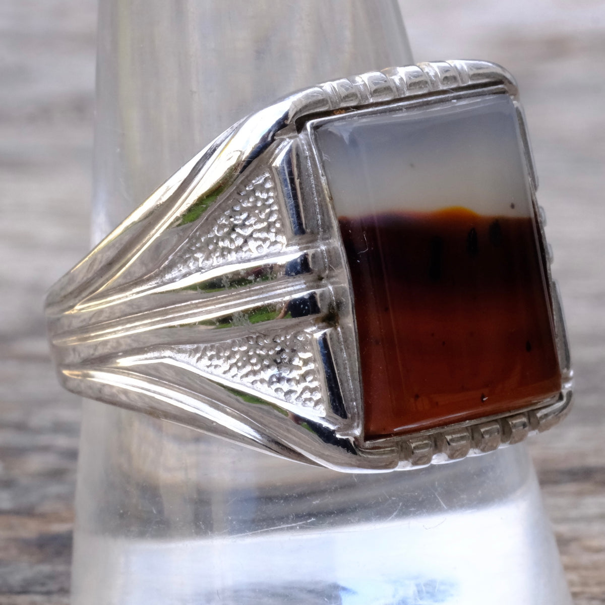 Vintage Sterling Agate Signet Ring 11