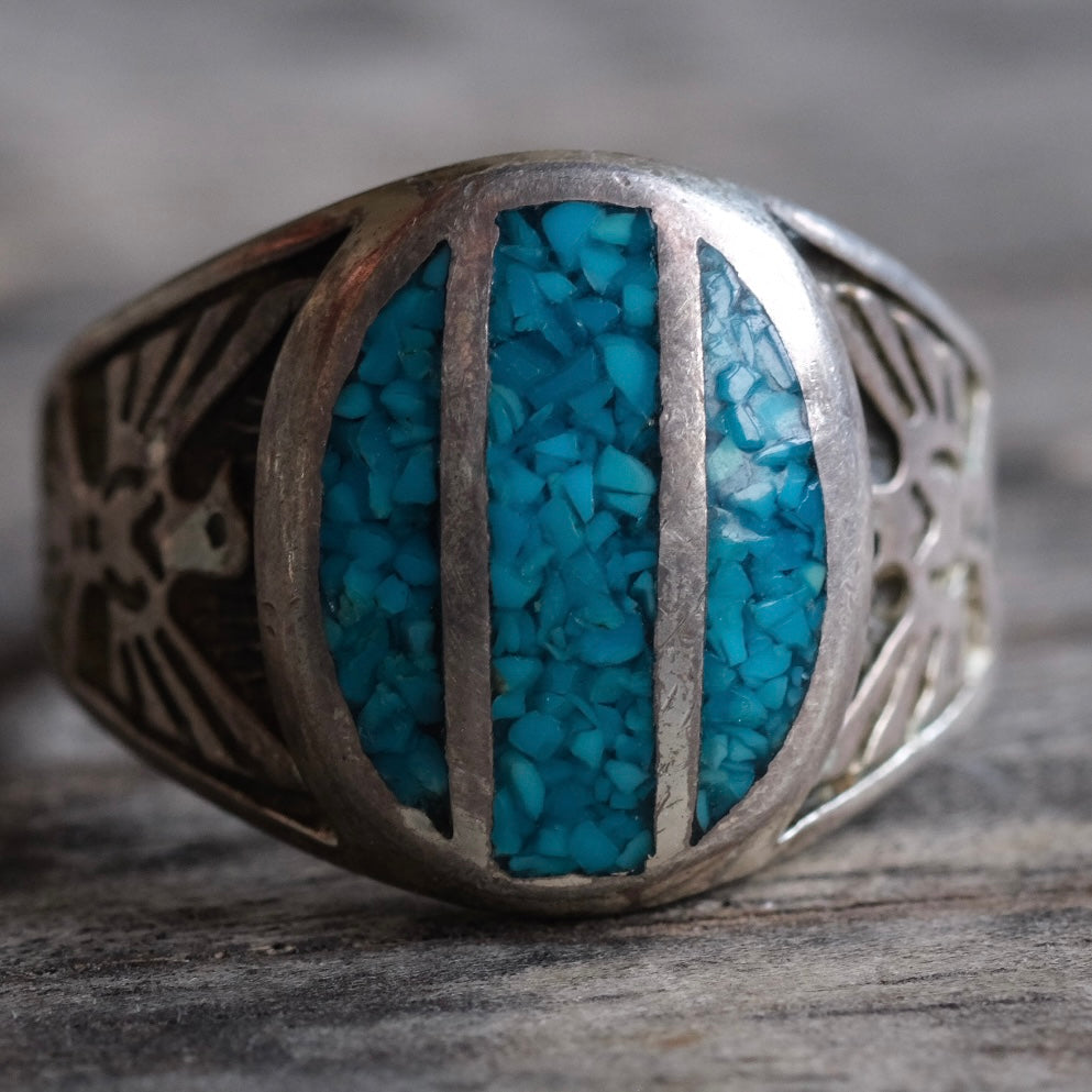 Vintage store sterling silver stamped crushed turquoise ring