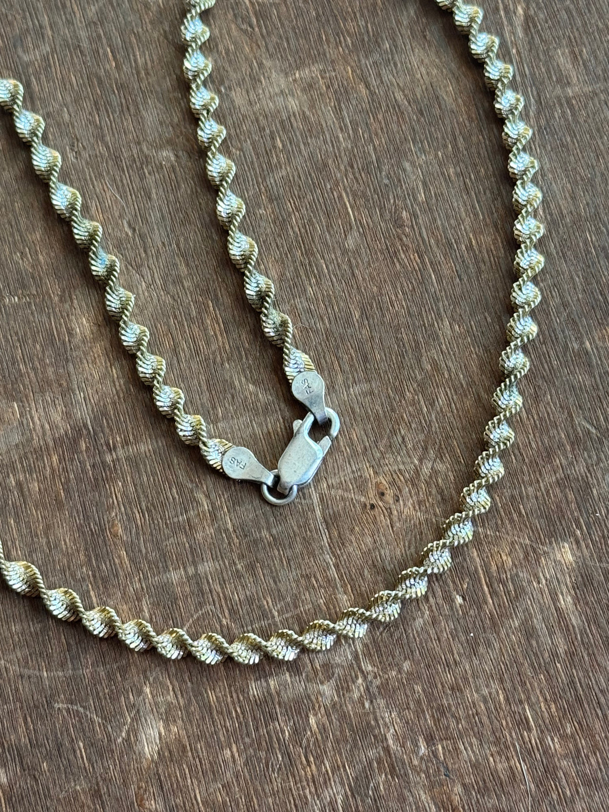 Vintage Sterling Silver 16” Two-Tone Twist Herringbone Chain