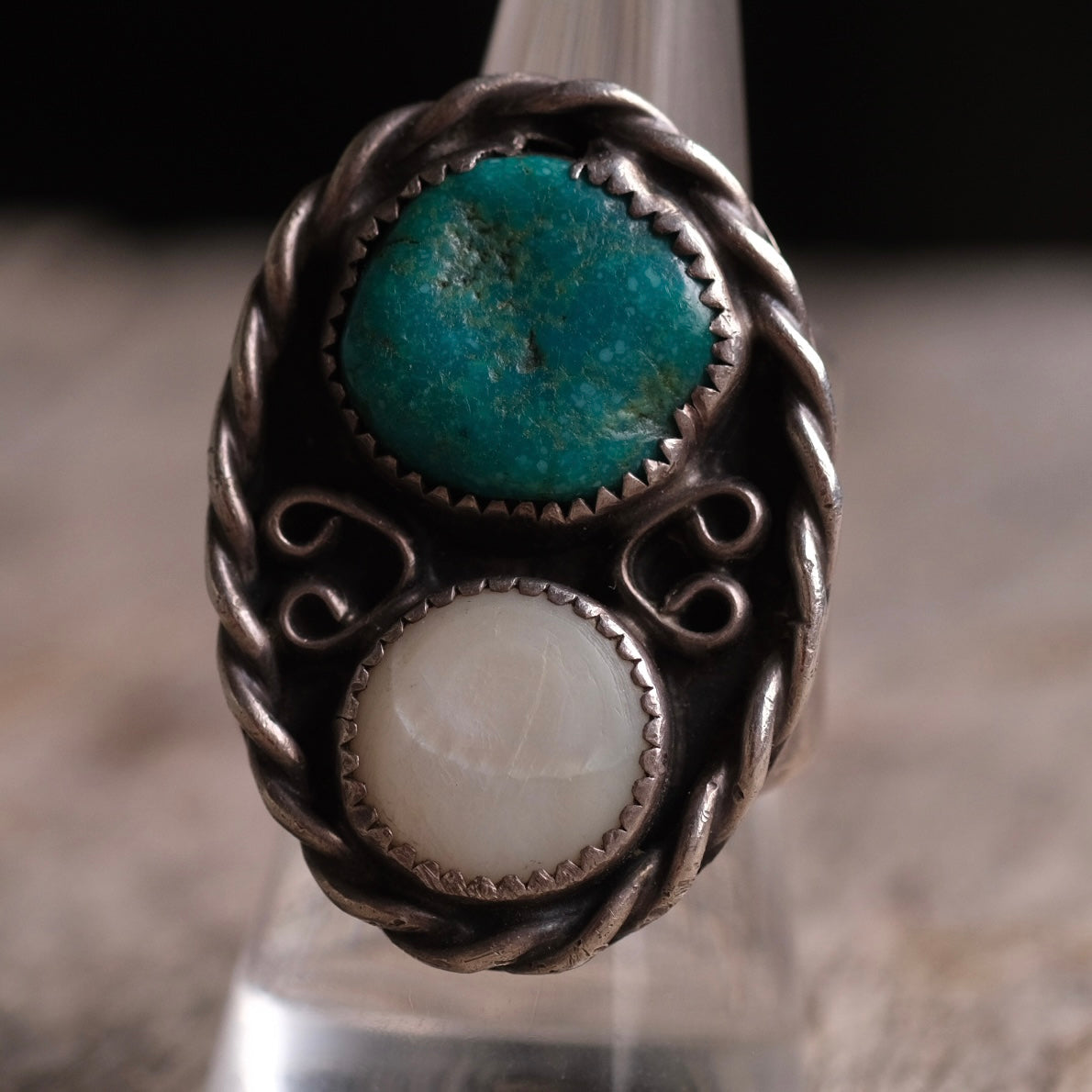 Vintage Sterling Turquoise and Mother Of Pearl Ring 9.5