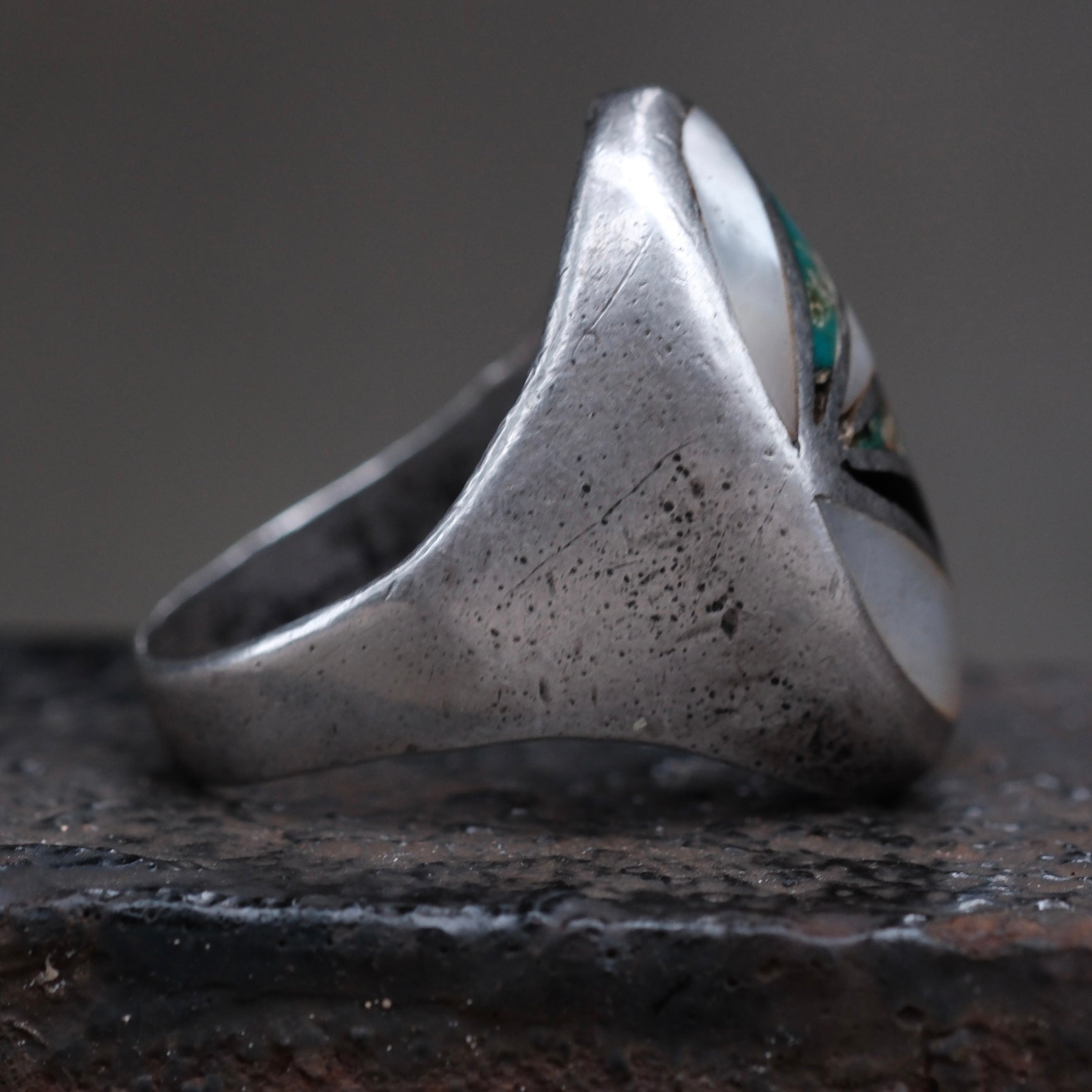 Vintage Sterling Multistone Inlay Ring 9