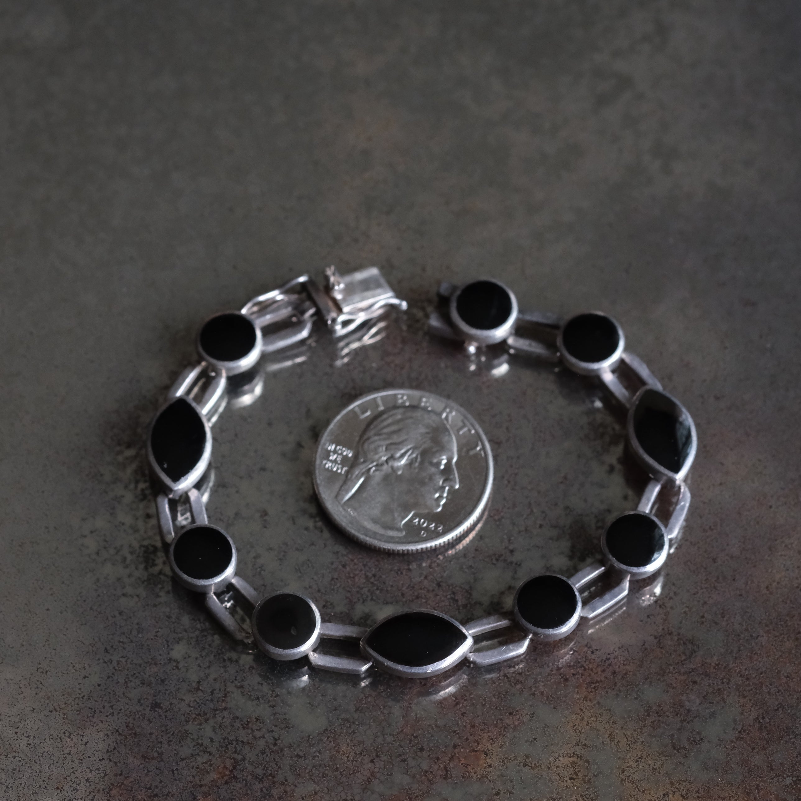 Vintage Sterling Onyx Bracelet 6.75"