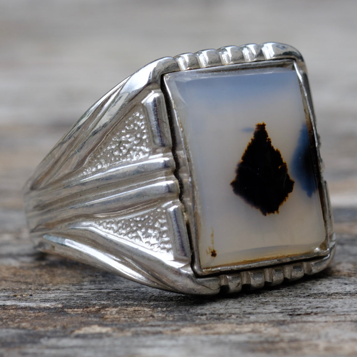 Vintage Sterling Agate Signet Ring 10.5