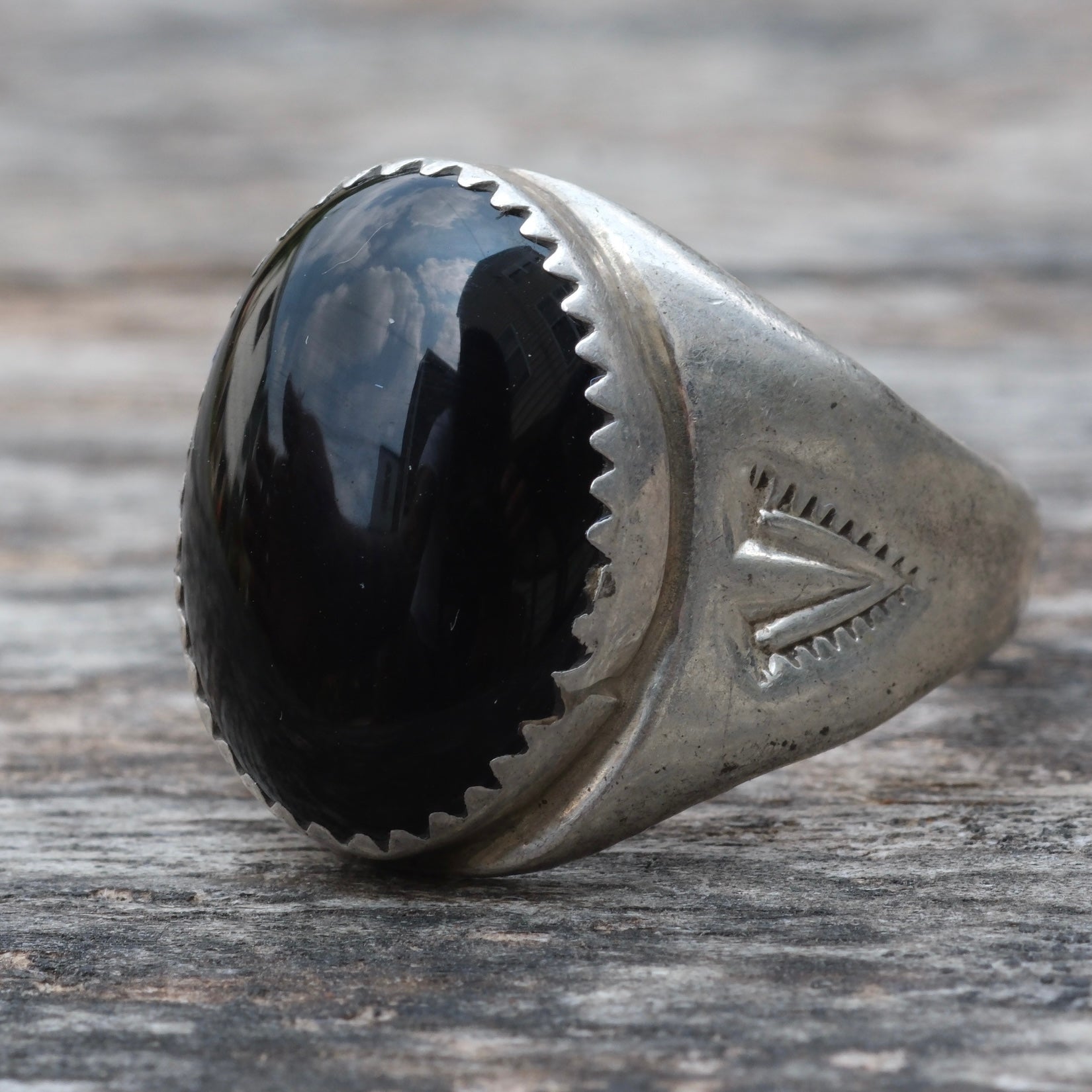 Vintage Sterling Onyx Stamped Band Ring 9.5