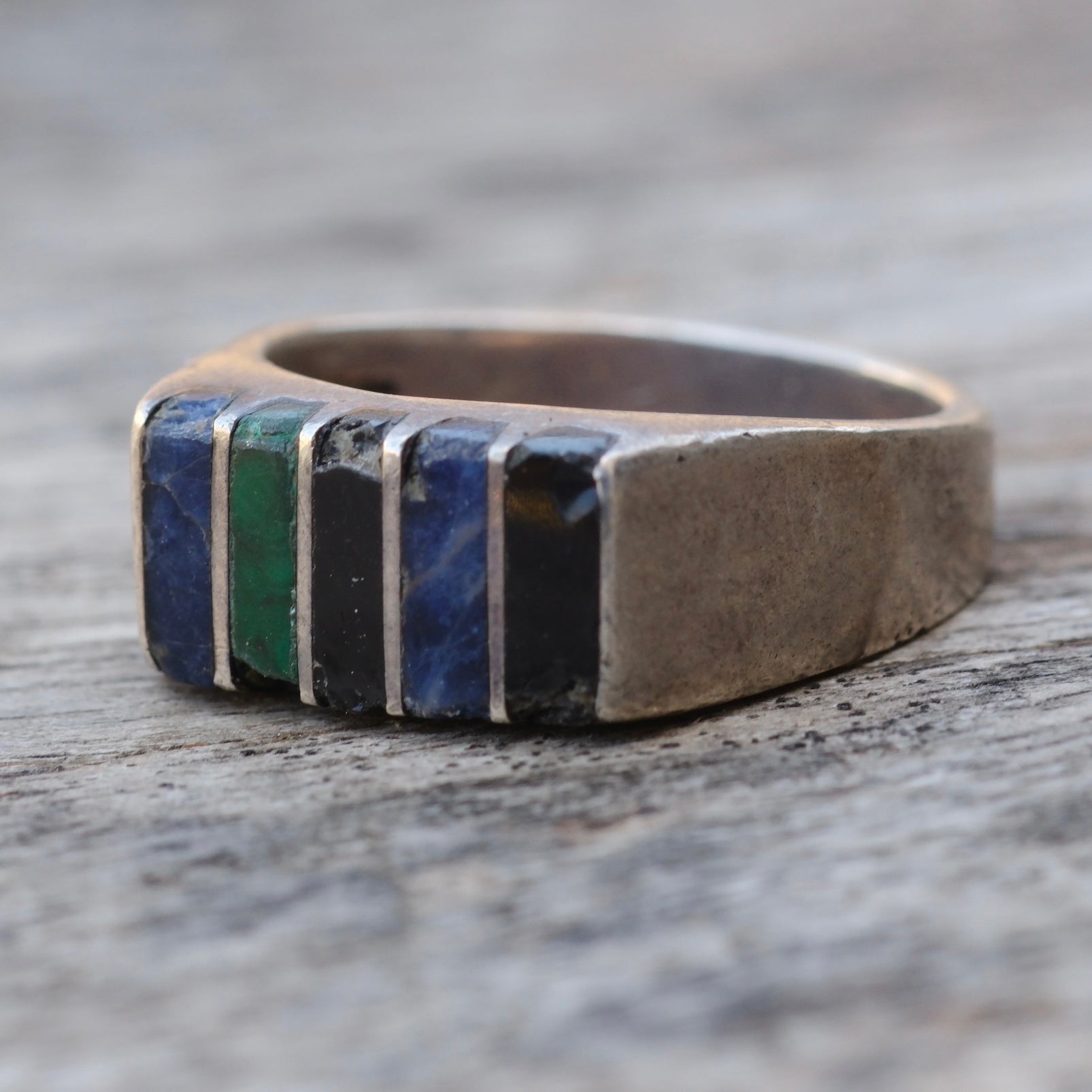Vintage Sterling Multistone Inlay Ring 9.25