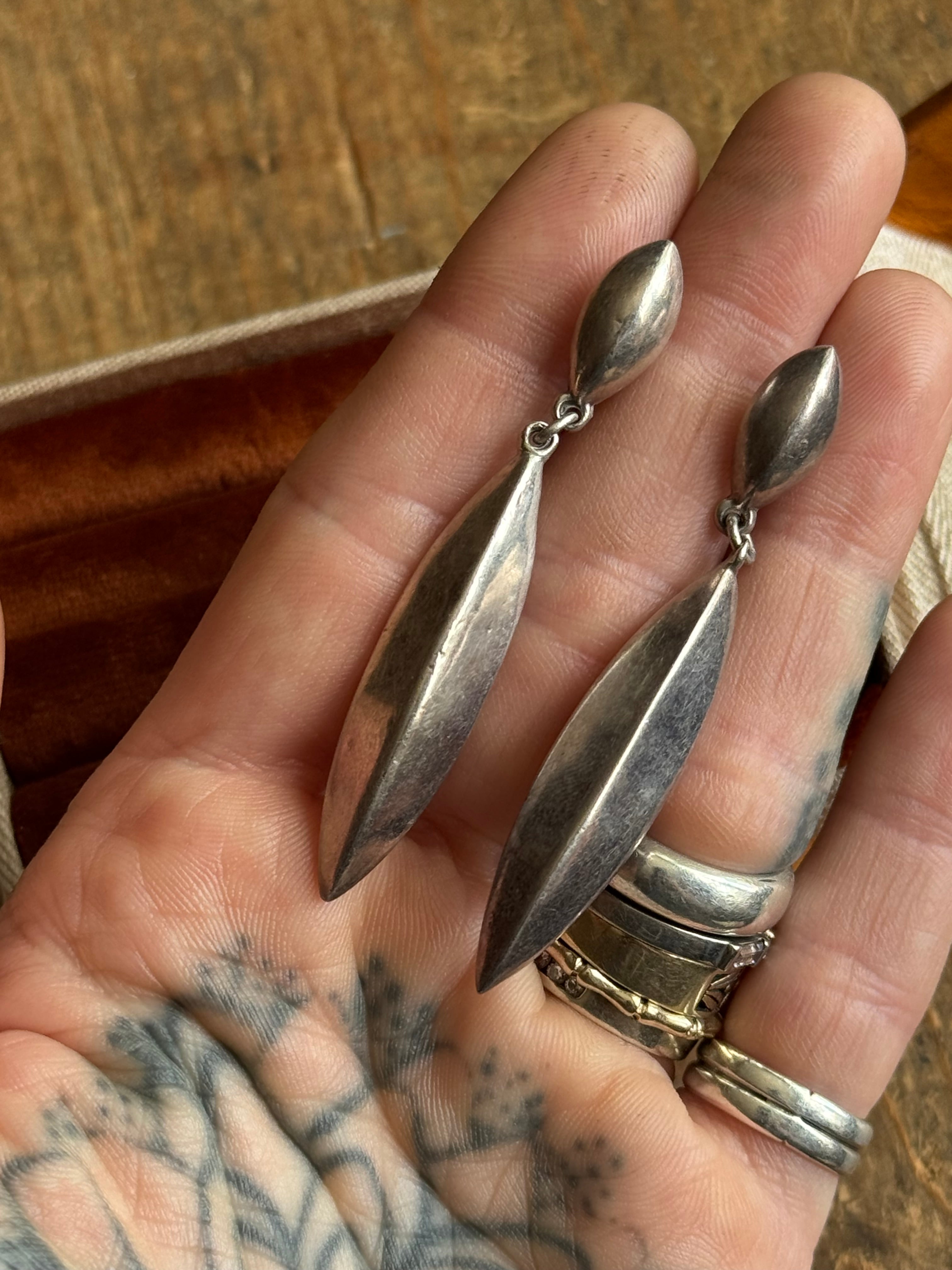 Vintage Sterling Silver Modernist Pillar Earrings