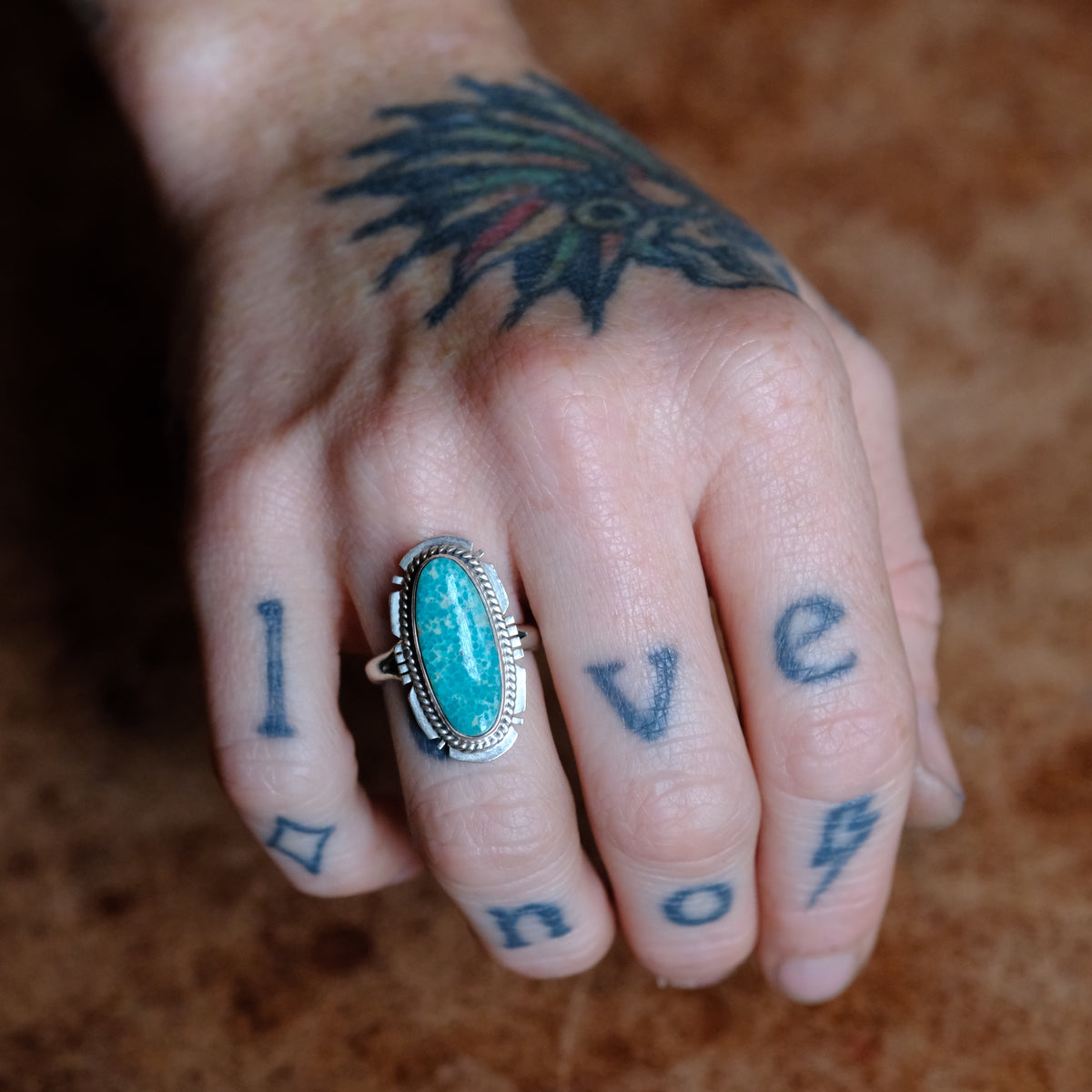Vintage Sterling Turquoise Ring 6.75