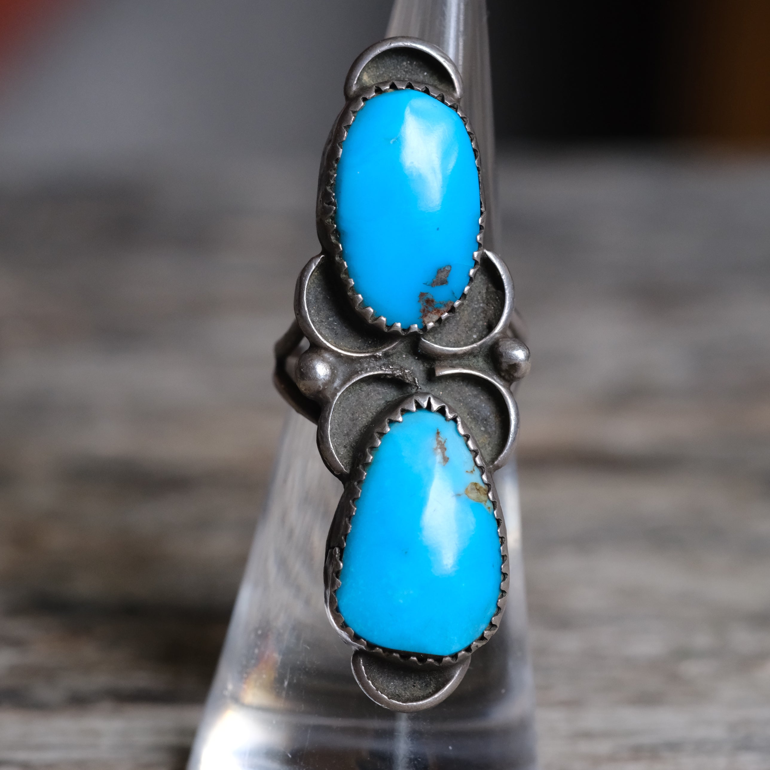Vintage Sterling 2-Stone Turquoise Ring 4.5