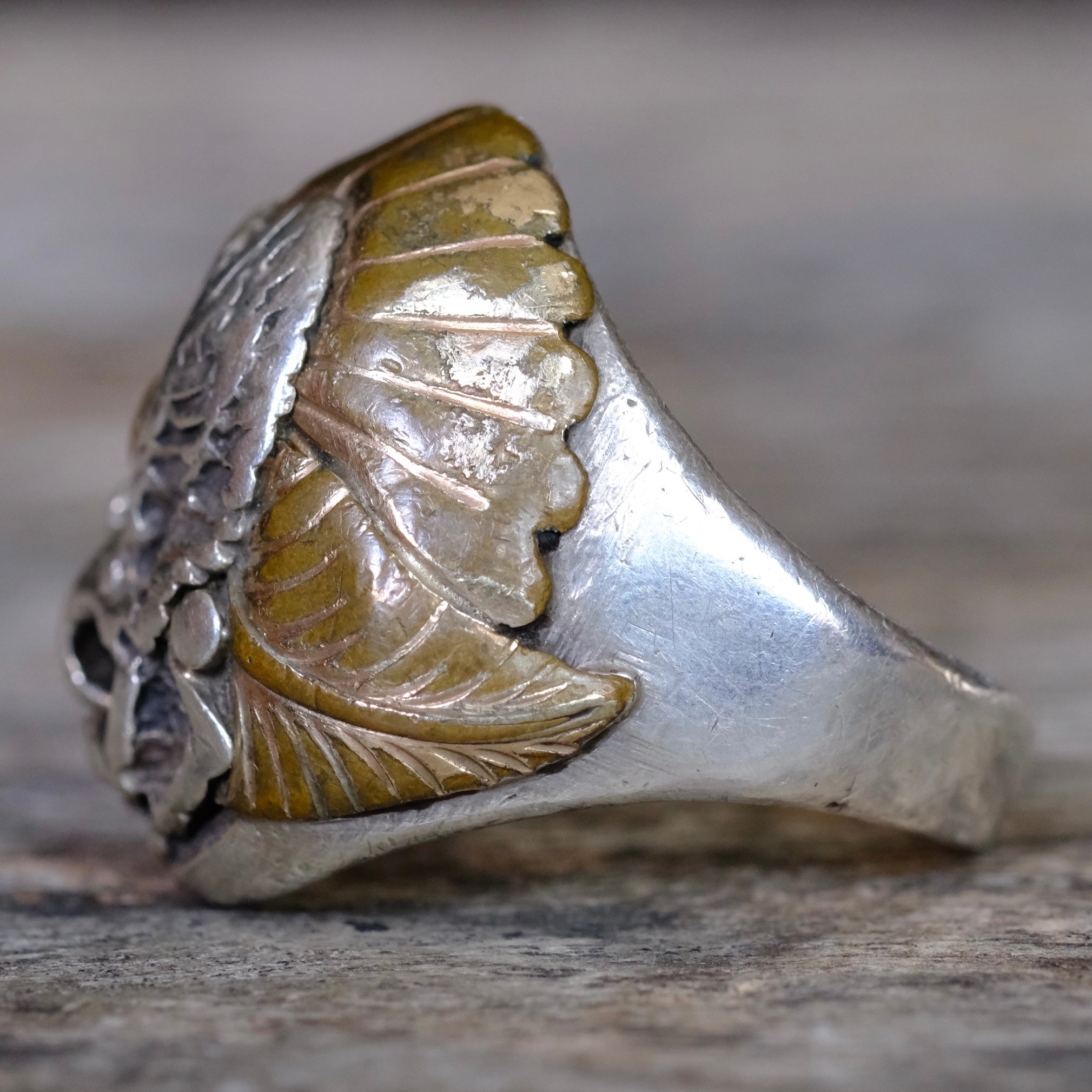 Vintage Sterling and Copper Eagle Ring 11