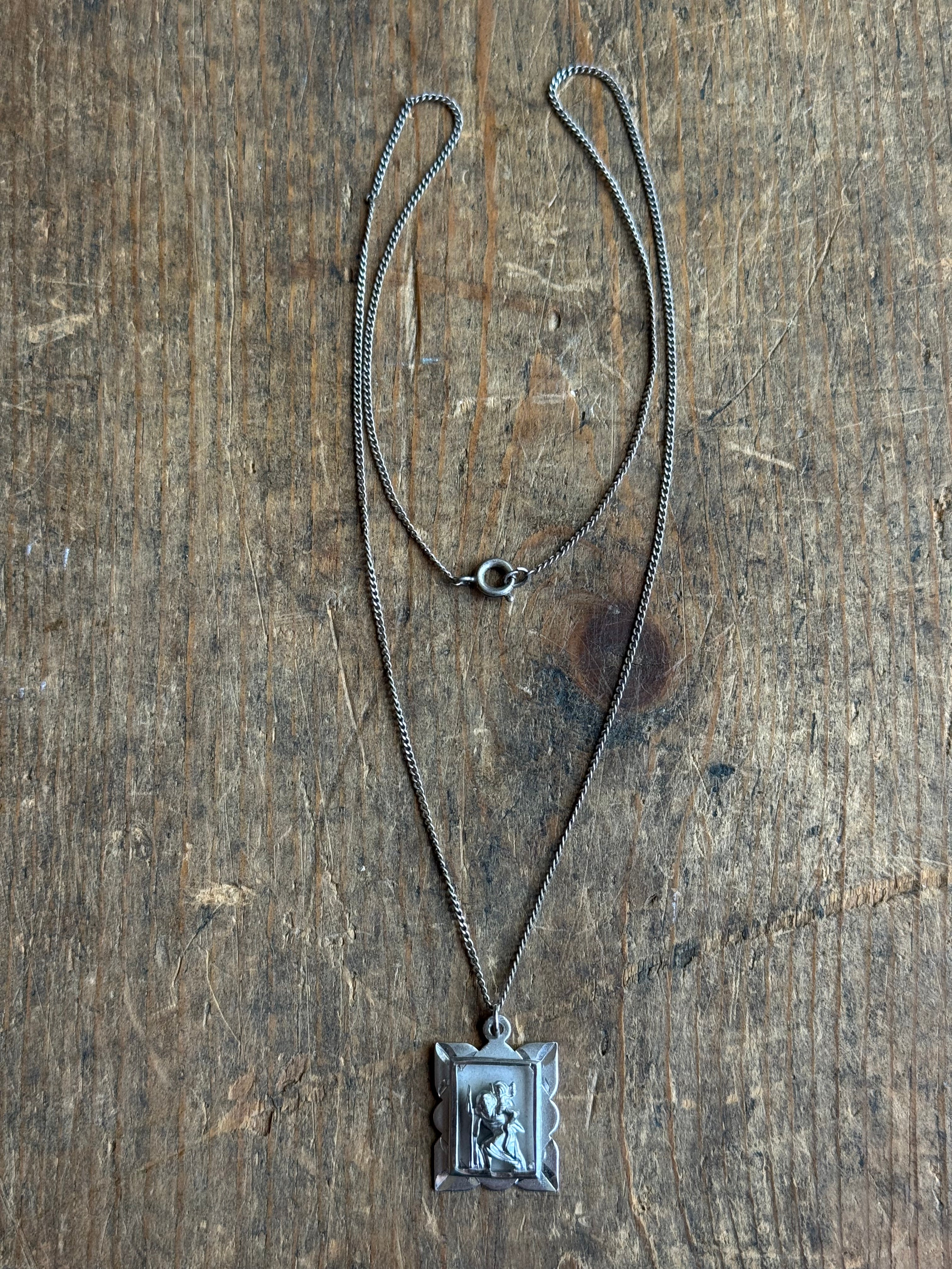 Vintage Sterling Silver St. Christopher Medallion Necklace