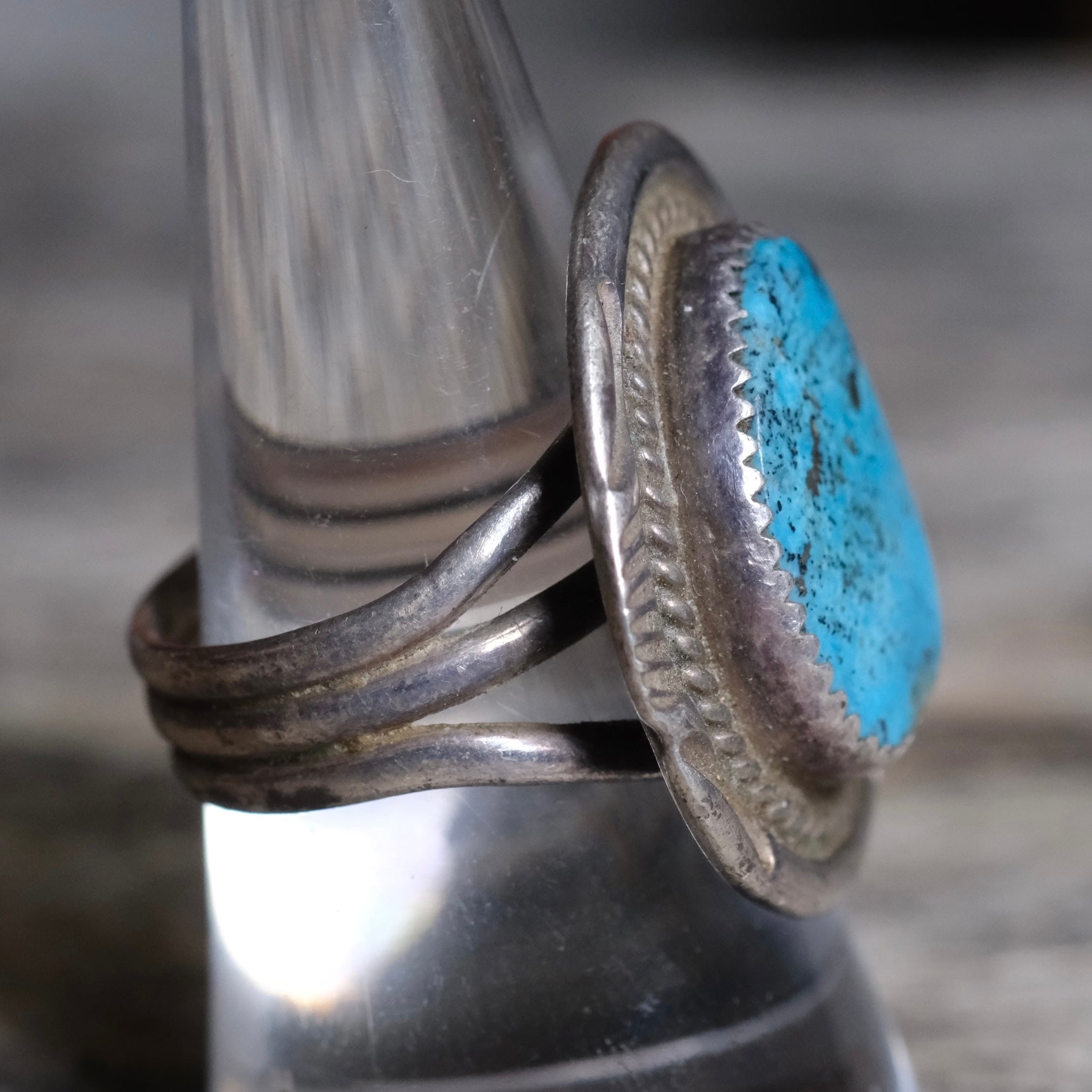 Vintage Sterling Turquoise Roper Ring 8.75