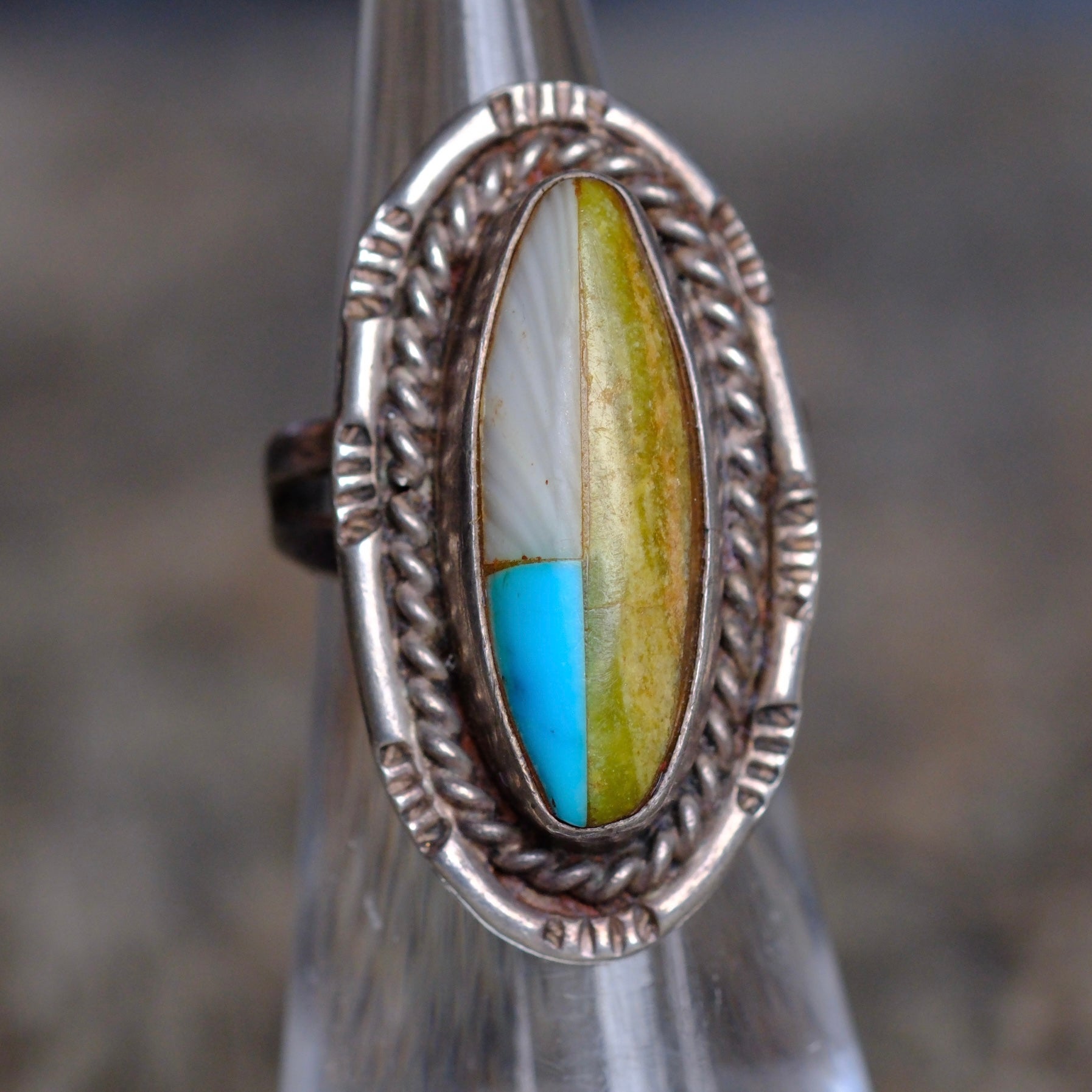 Vintage Sterling Multistone Inlay Ring 4.25