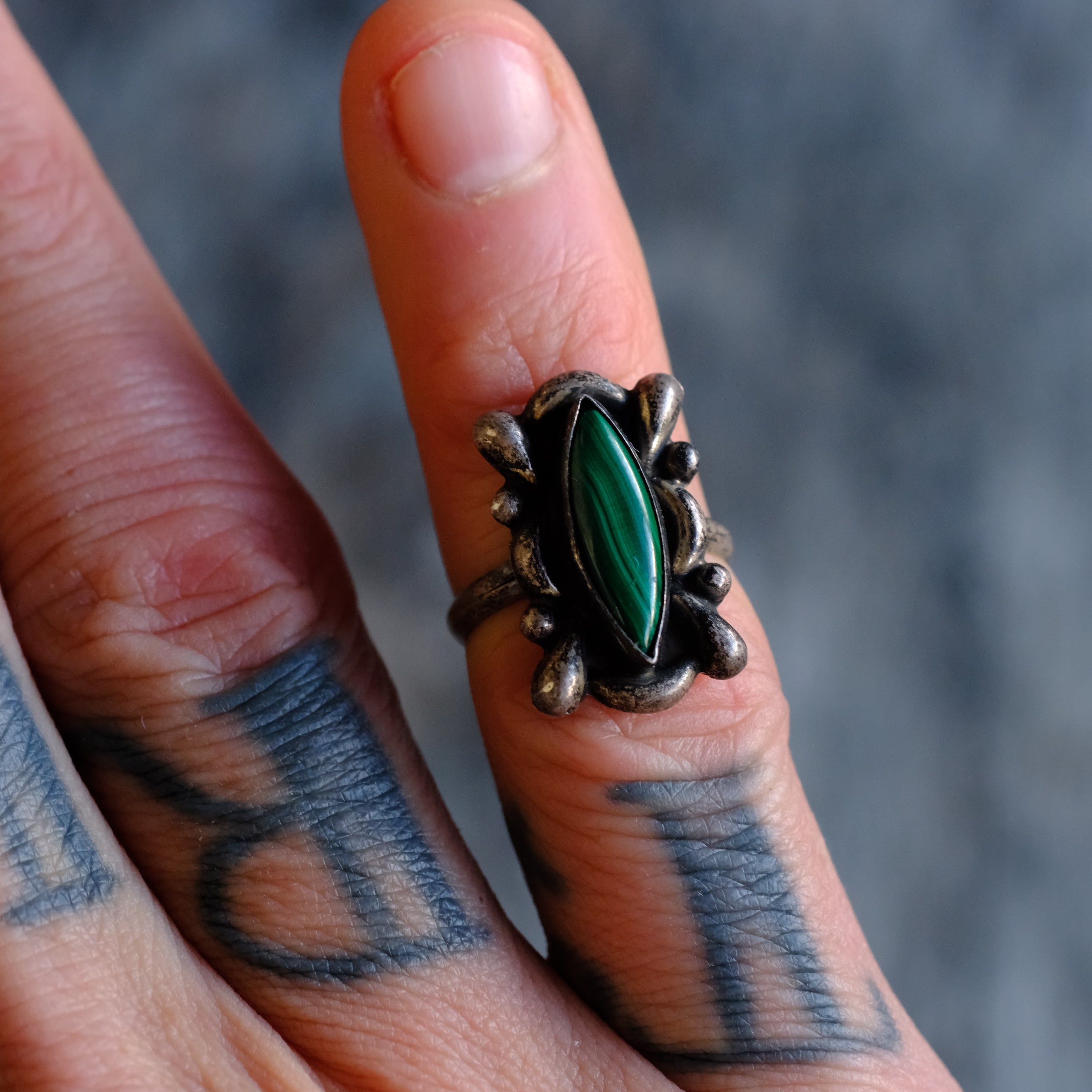 Vintage Sterling Malachite Ring 4.75