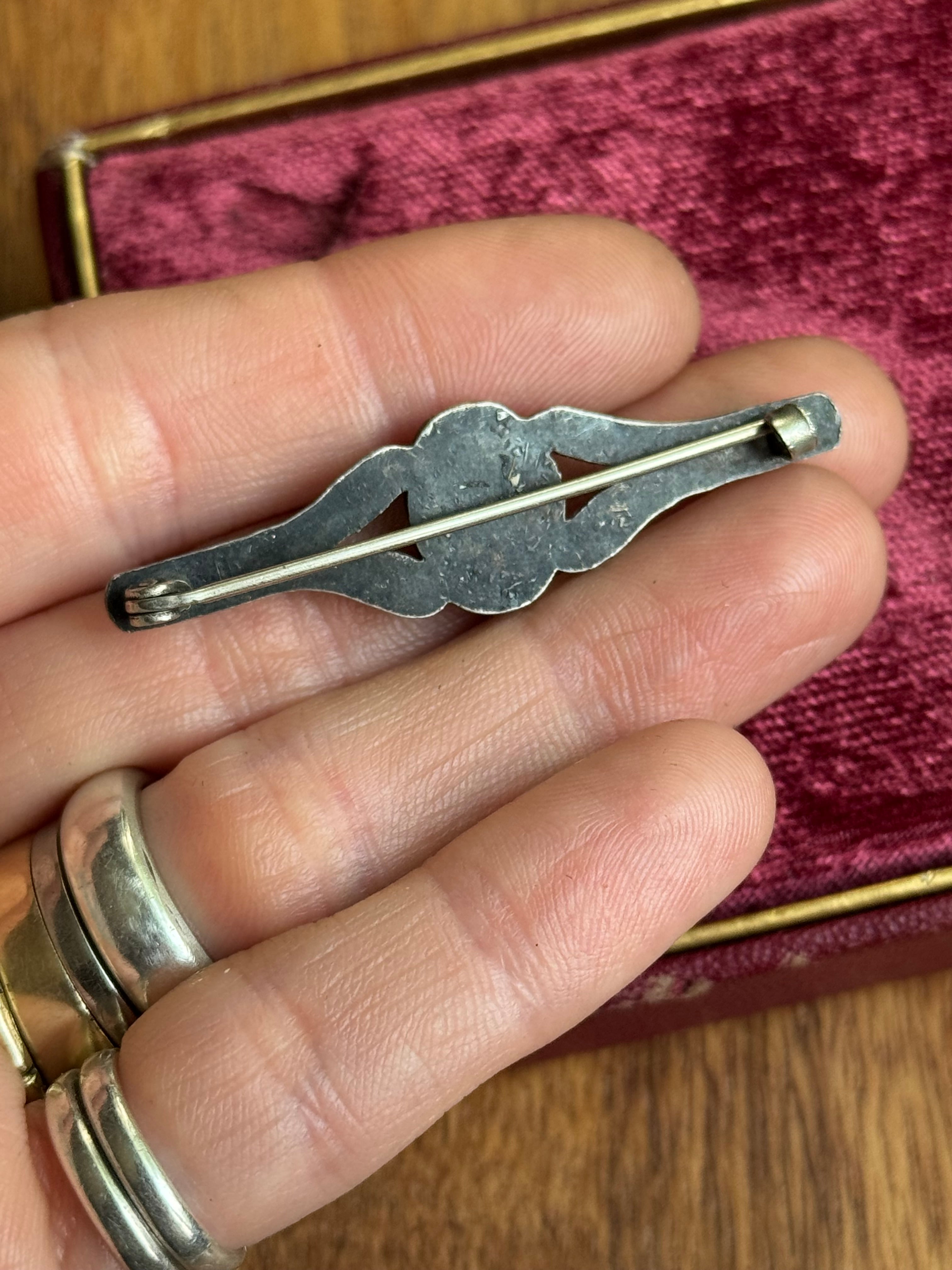 Vintage Sterling Silver Turquoise Stamped Pin