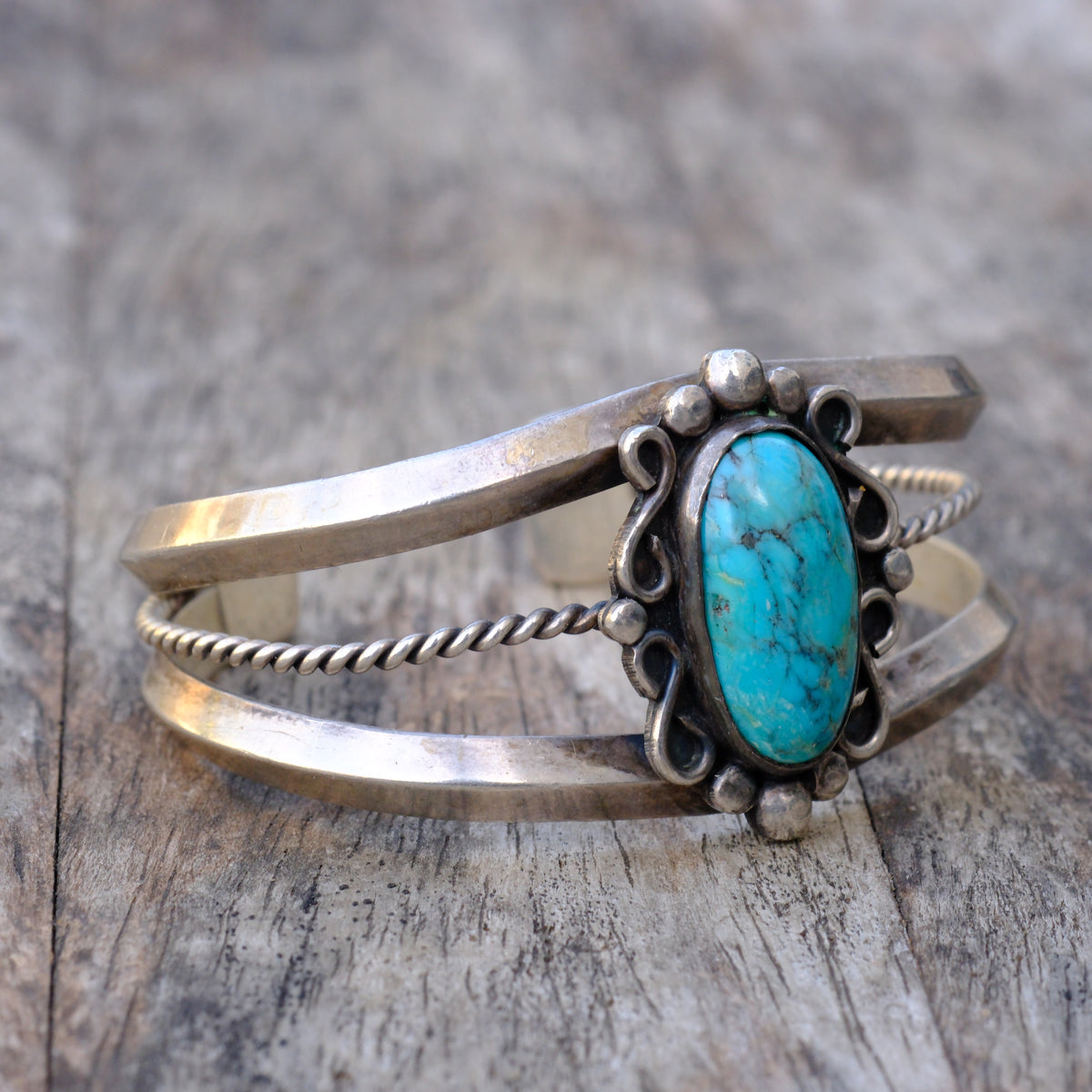 Vintage Sterling Turquoise Florette Cuff Bracelet
