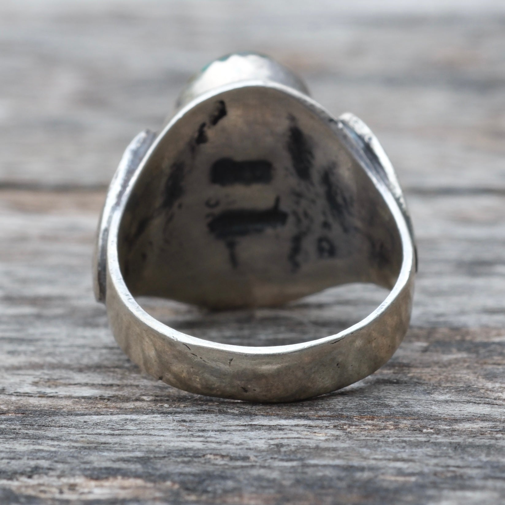 Vintage Sterling Turquoise Stamped Band Ring 7