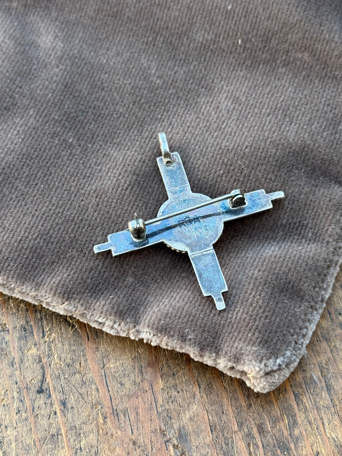 Vintage Sterling Silver Multistone Inlay Sun Face Zia Pin Pendant