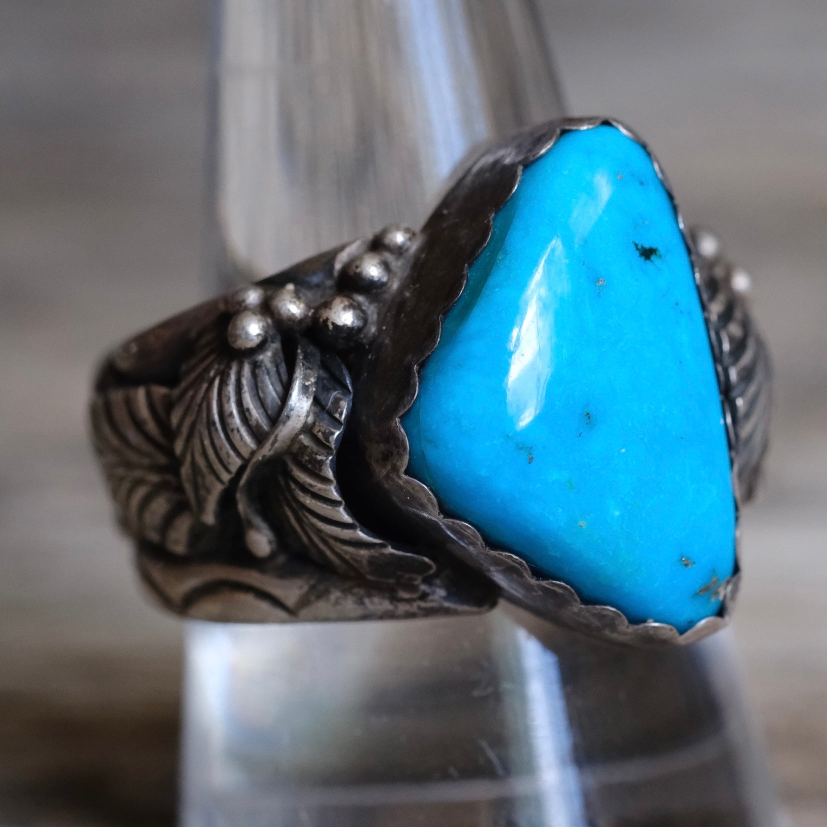 Vintage Sterling Turquoise Feather Ring 10.25