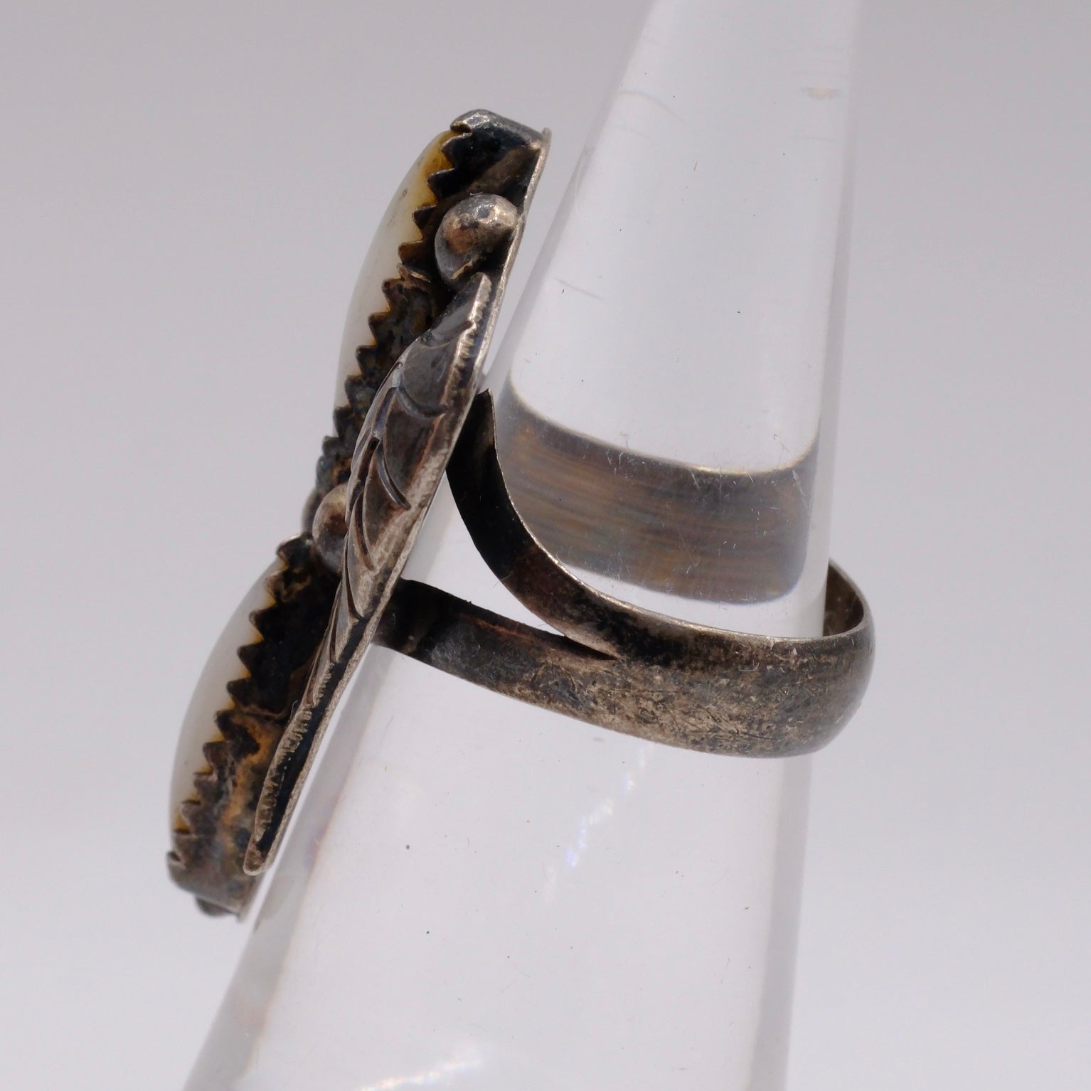 Vintage Sterling 2-Stone Mother Of Pearl Ring 3.25