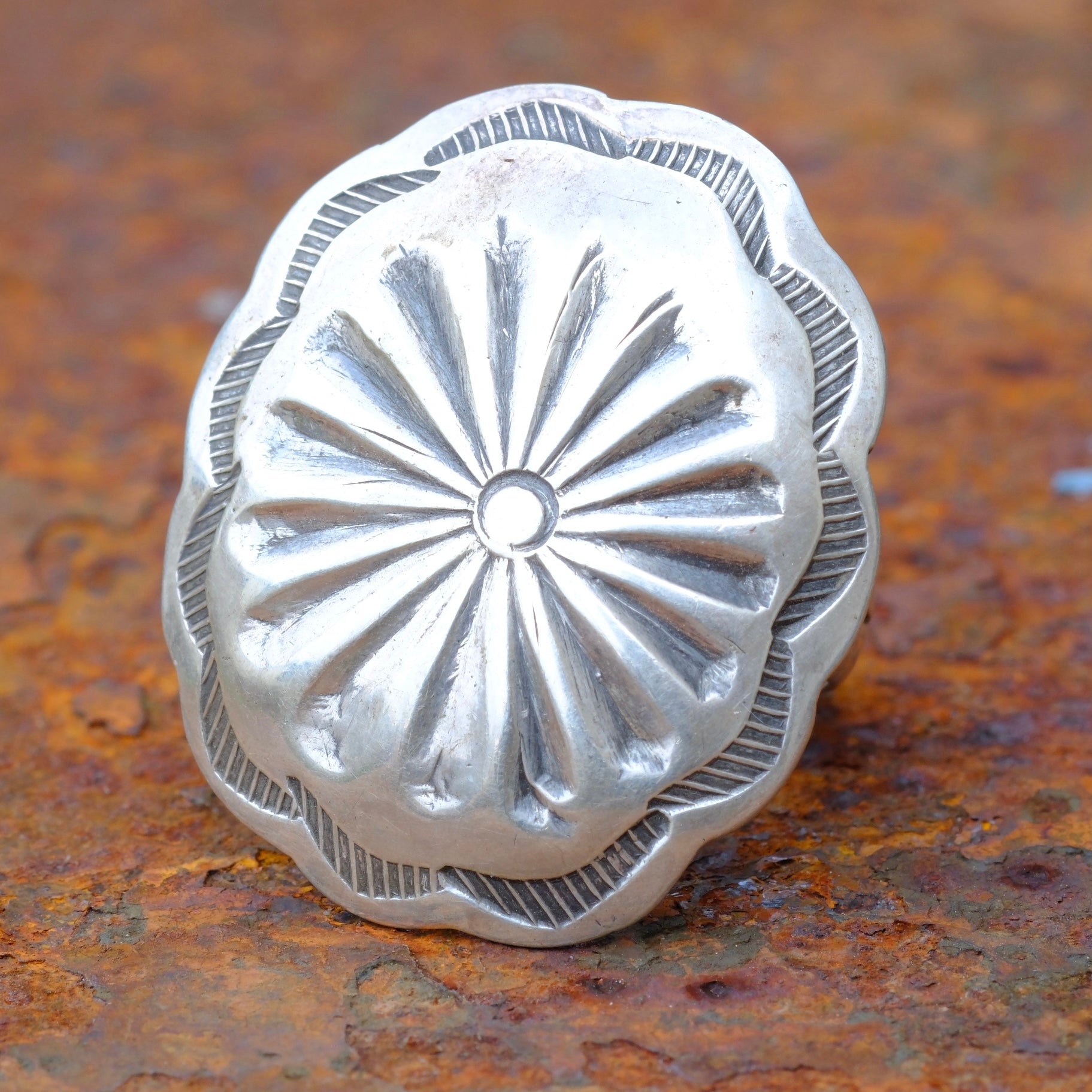 Vintage Sterling Stamped Concho Ring 8.75