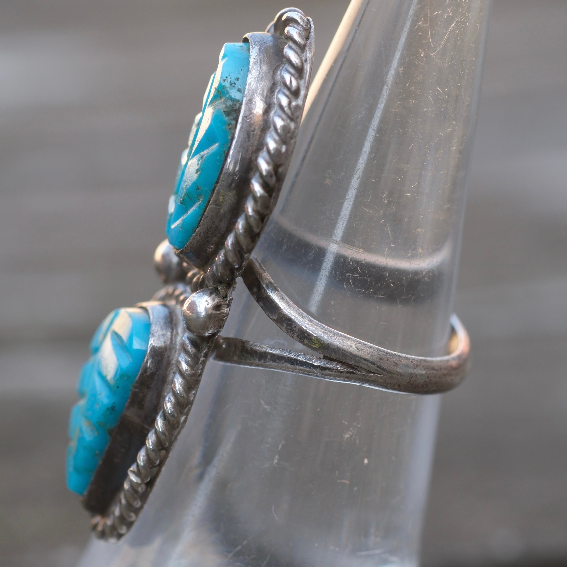 Vintage Sterling 2-Stone Feather Ring 4.75
