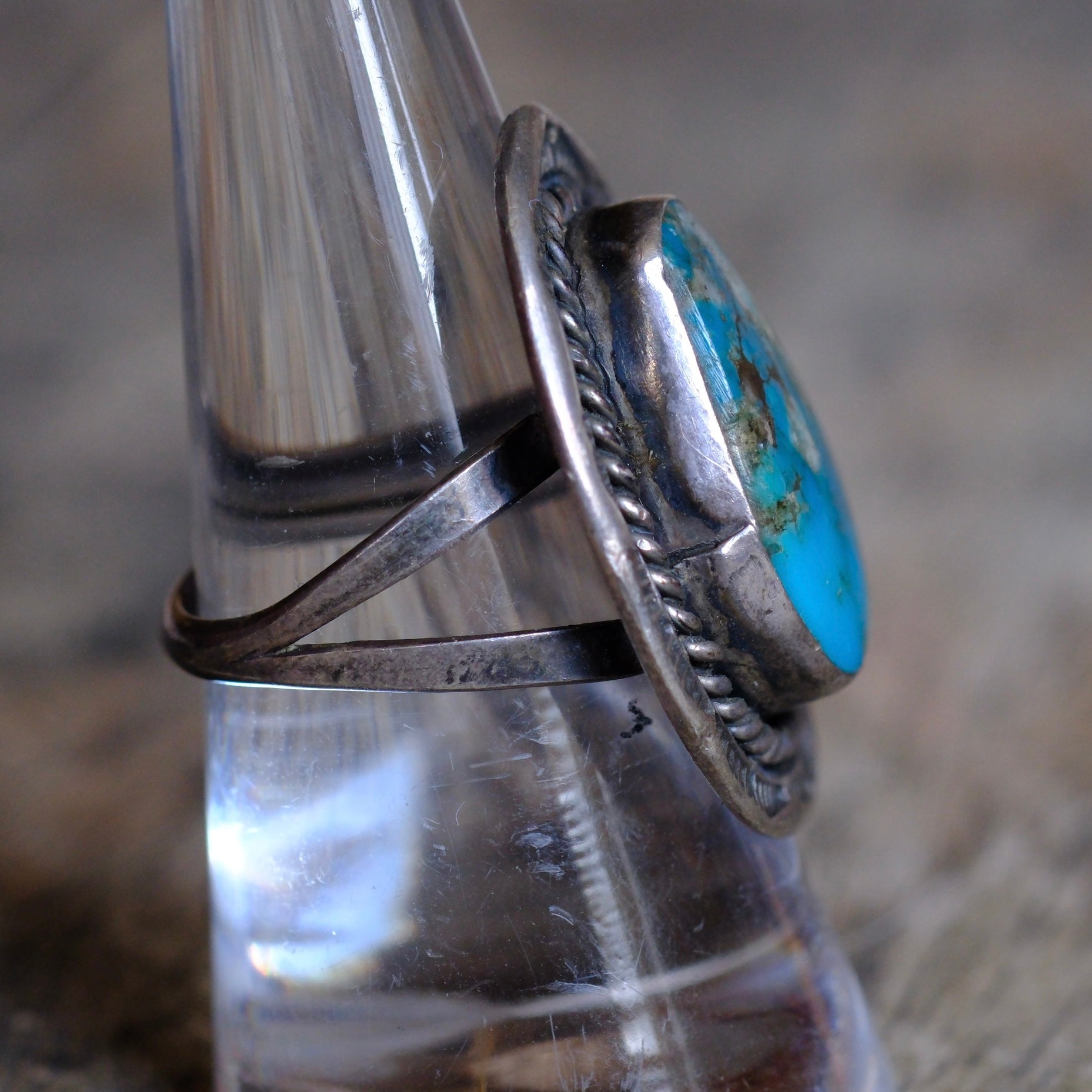 Vintage Sterling Turquoise Roper Ring 8