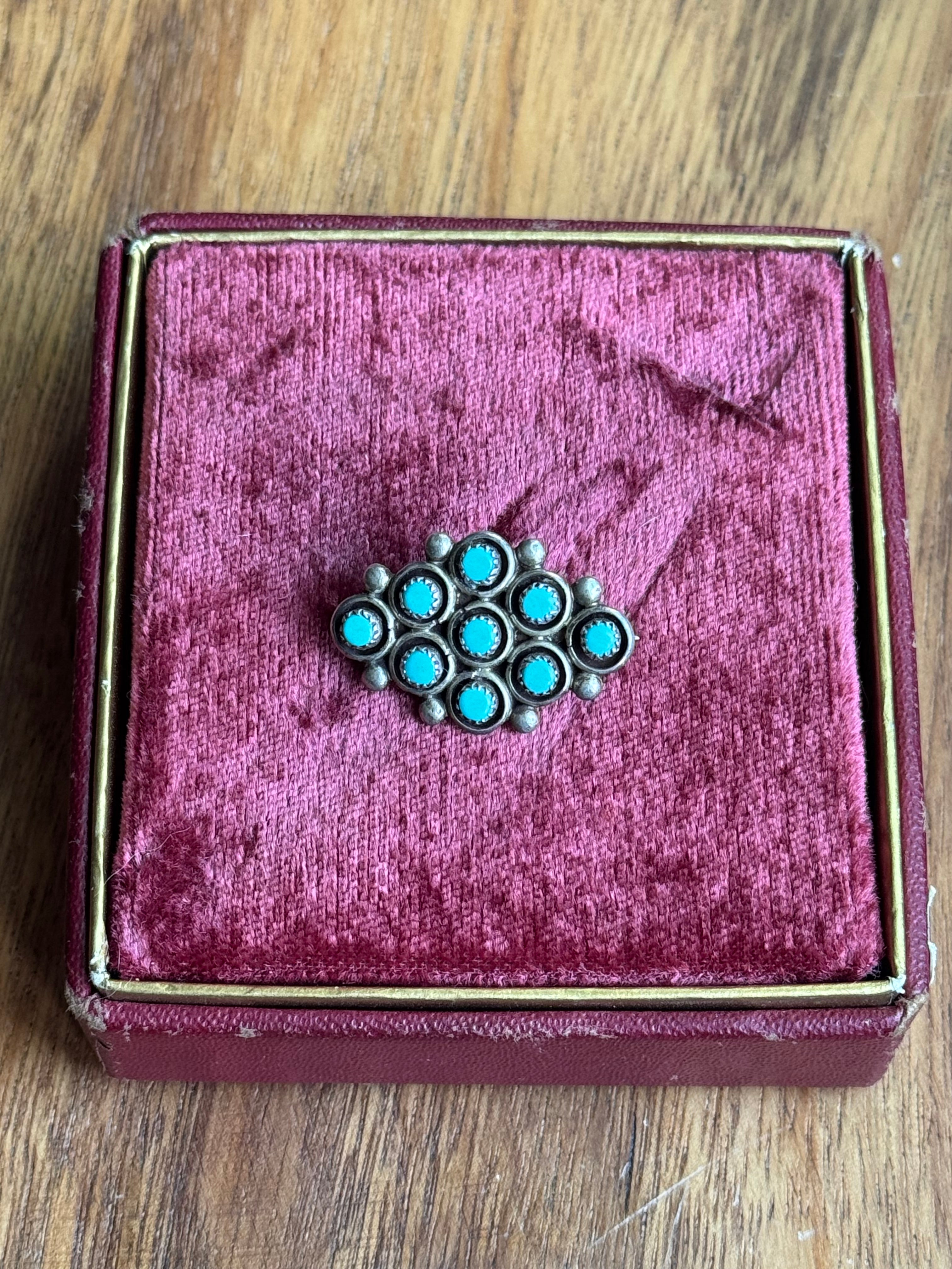 Vintage Sterling Silver Turquoise Snake Eye Pin/Pendant