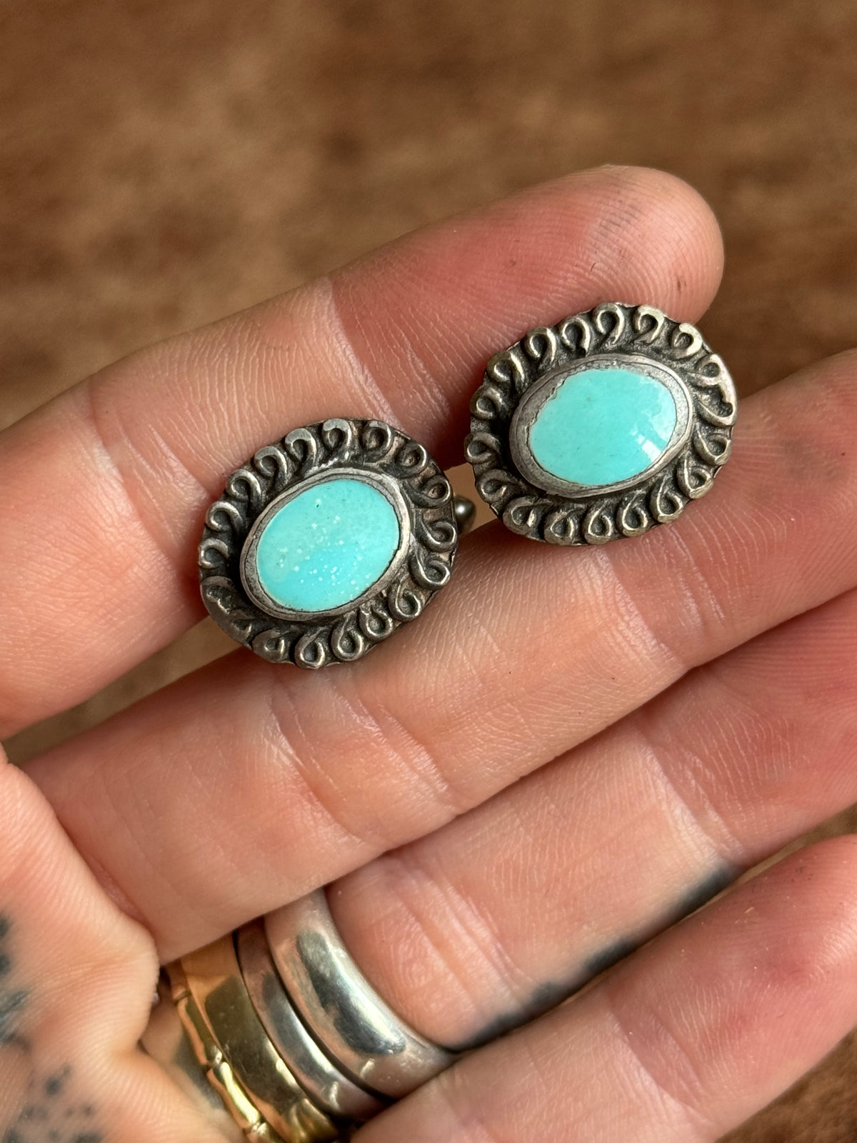 Vintage Sterling Silver Turquoise Twist Cufflinks