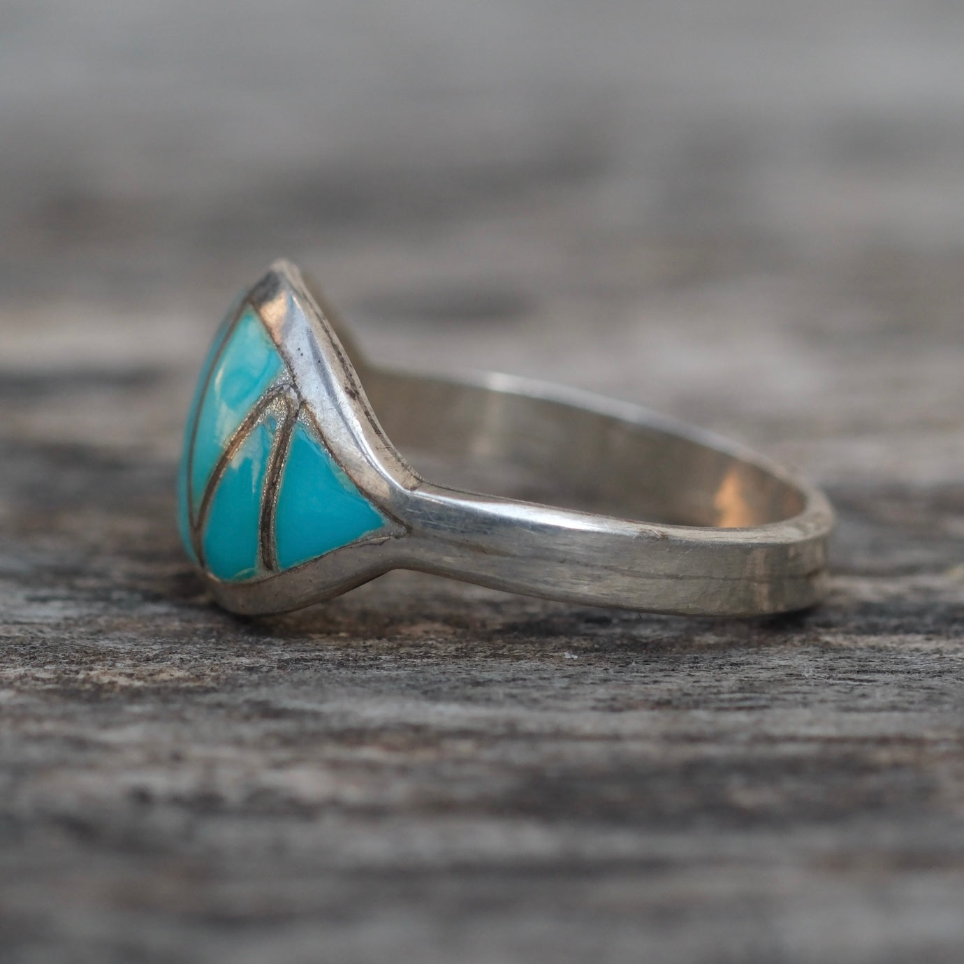 Vintage Sterling Turquoise Inlay Band Ring 6.75