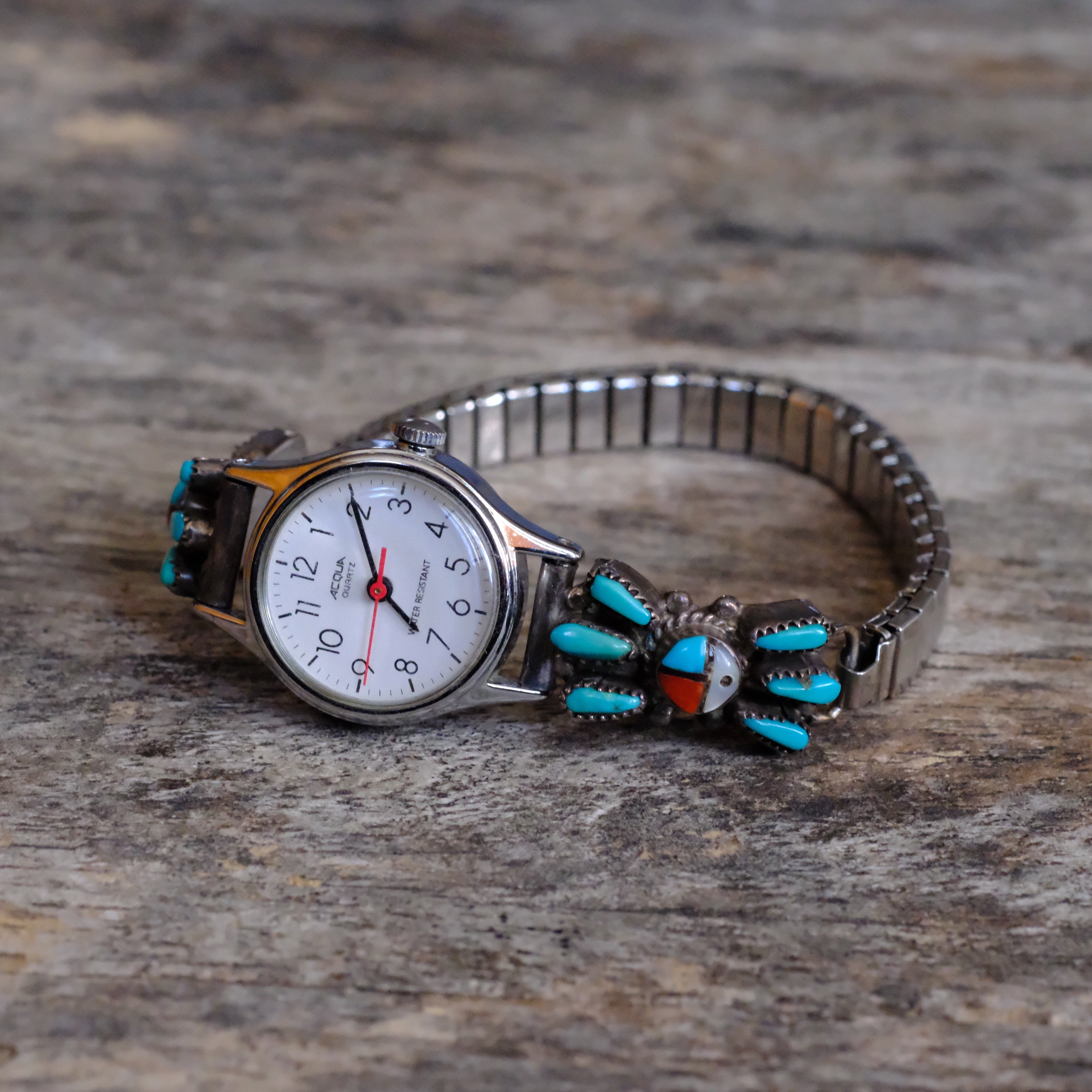 Vintage Sterling Turquoise and Coral Cluster Ladies Watch