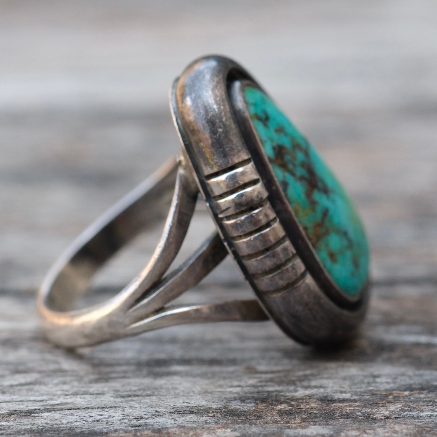 Vintage Sterling Turquoise Ring 6.75
